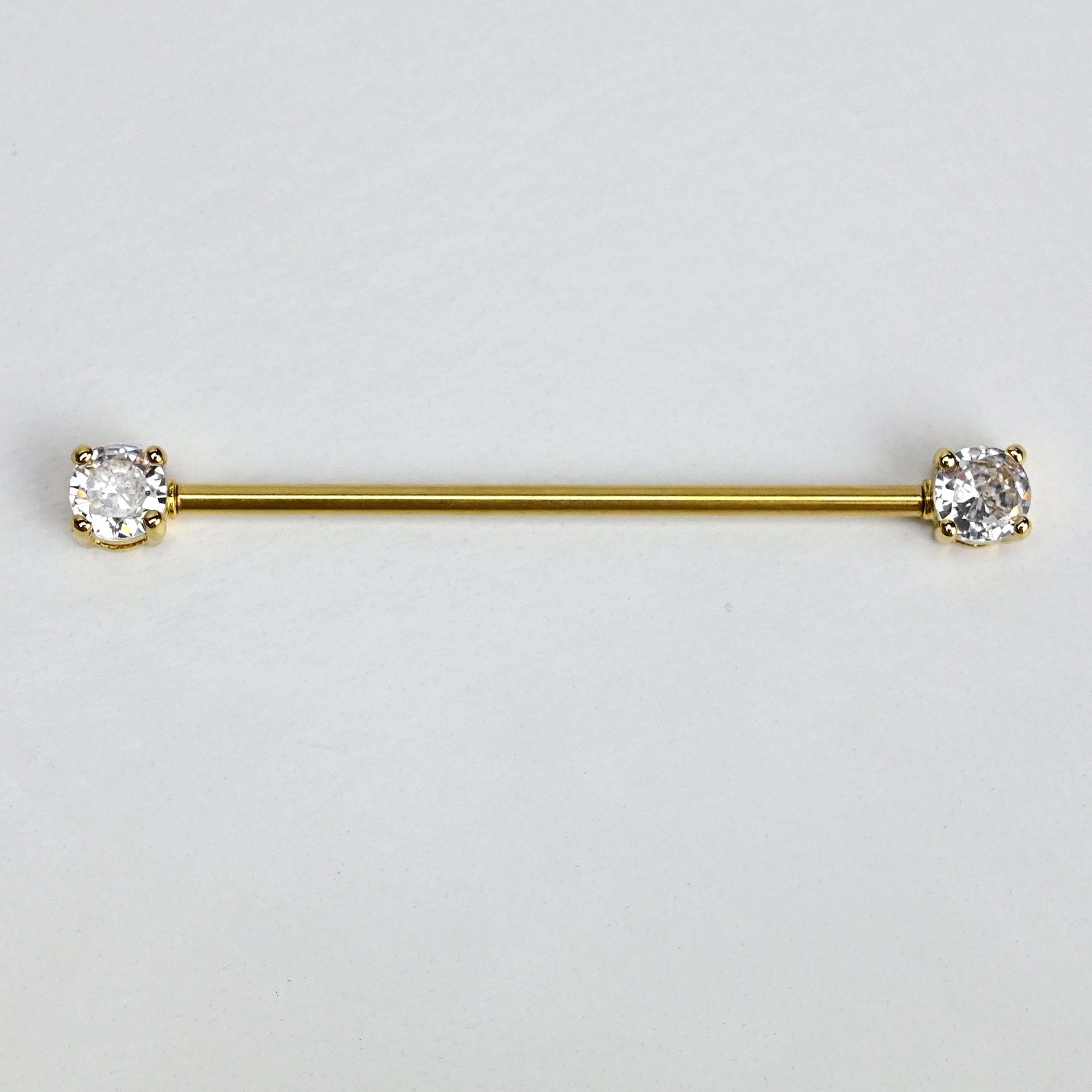 14 Gauge Clear Gem Gold Tone Internally Threaded Industrial Barbell 38mm