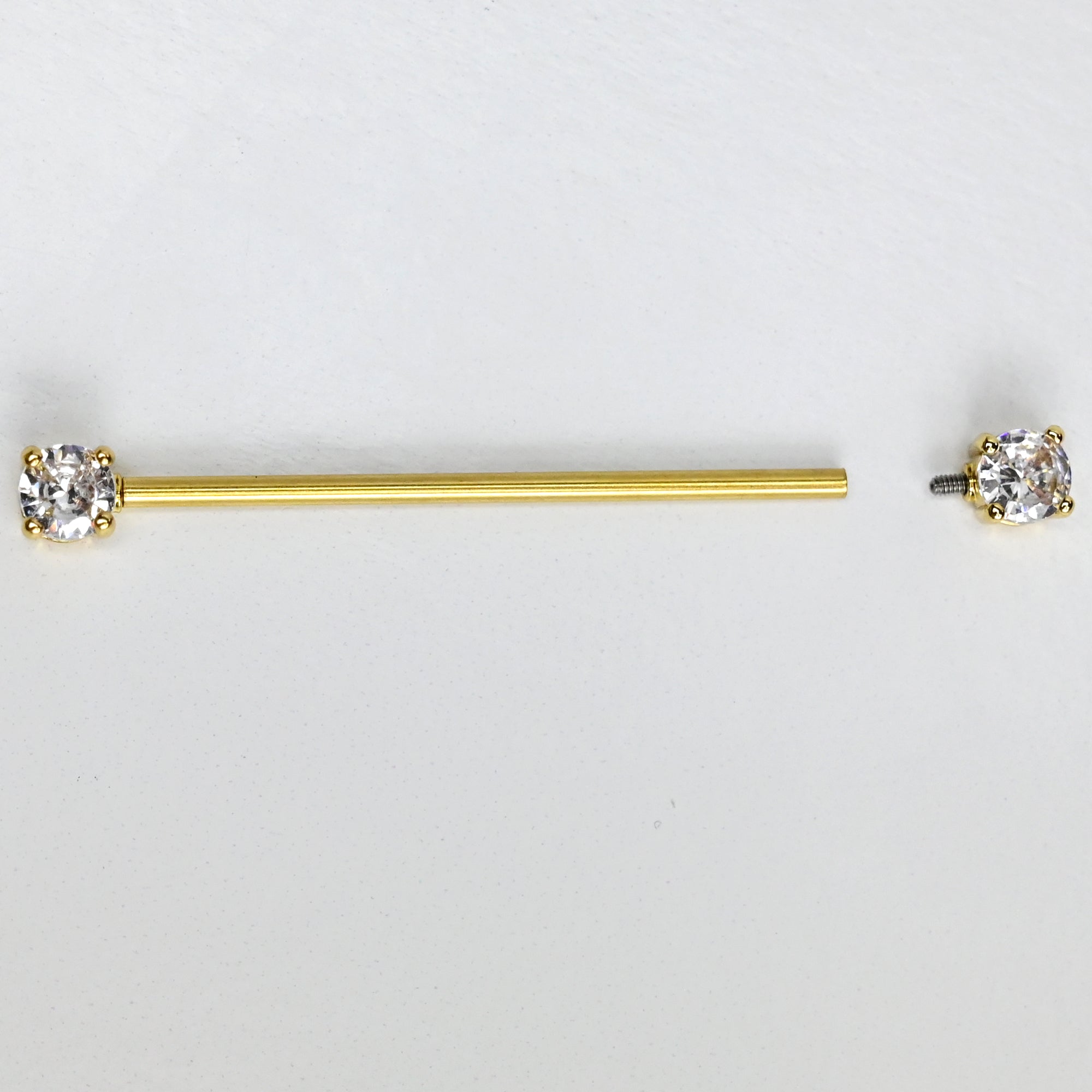 14 Gauge Clear Gem Gold Tone Internally Threaded Industrial Barbell 38mm