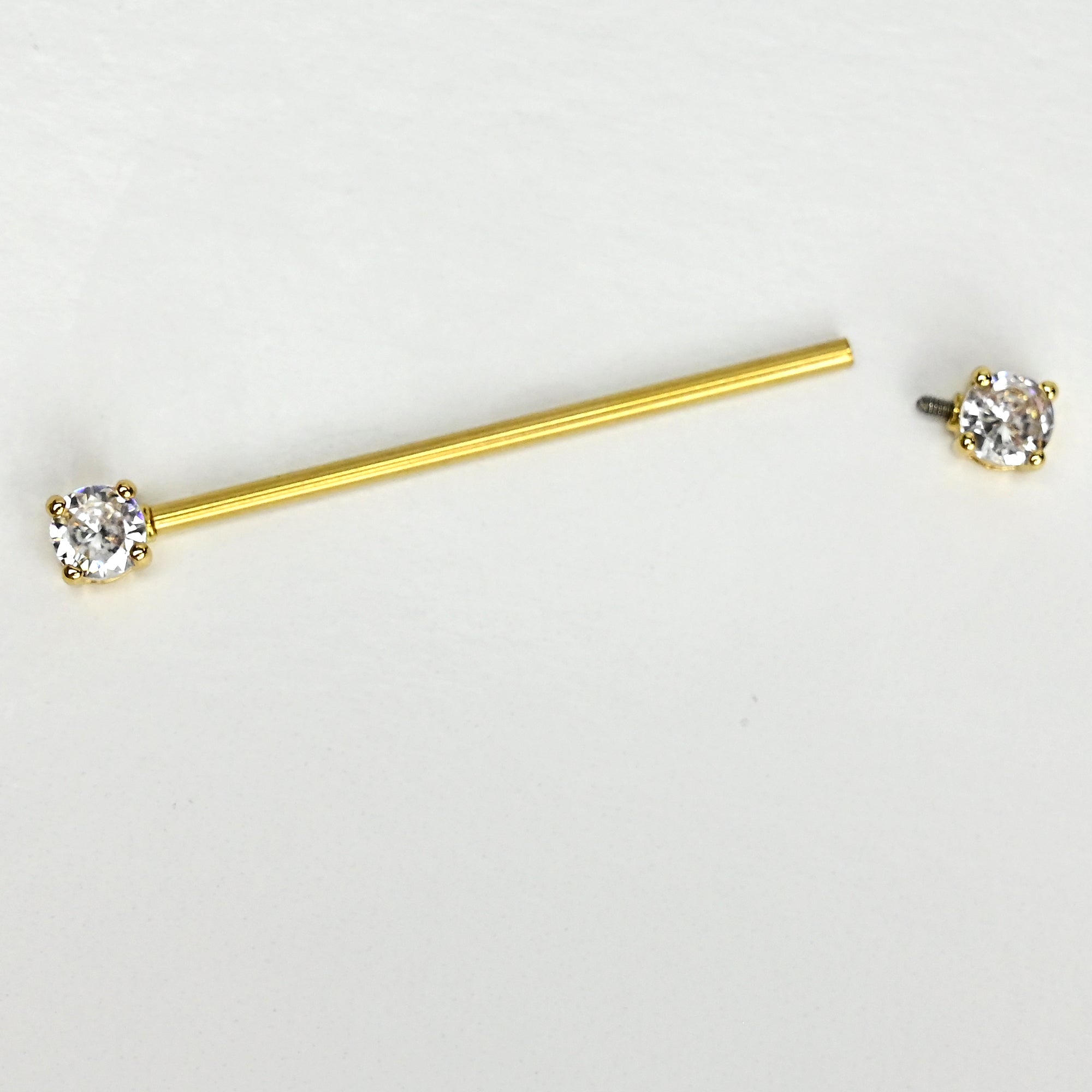 14 Gauge Clear Gem Gold Tone Internally Threaded Industrial Barbell 38mm