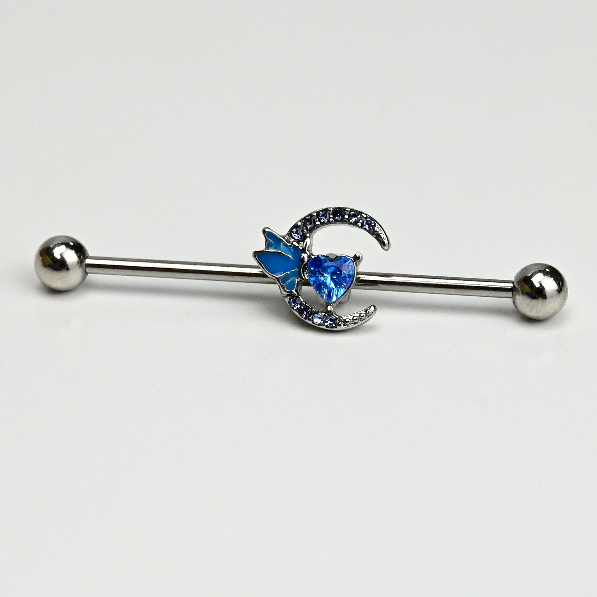 14 Gauge Blue Gem Dragonfly Moon Opulence Industrial Barbell 38mm