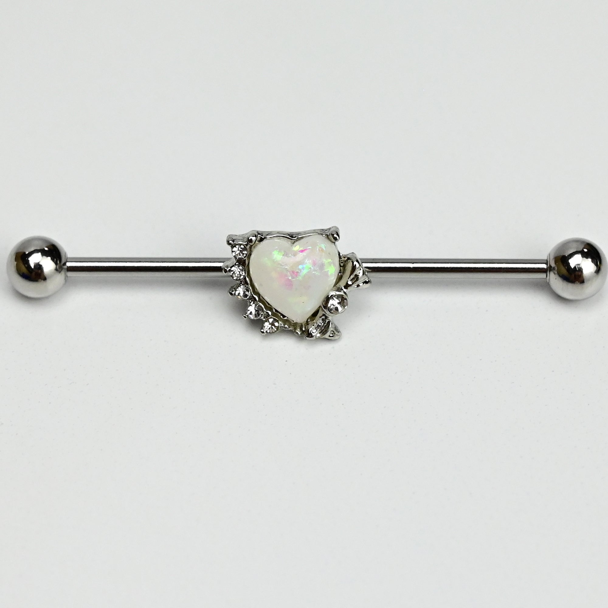 14 Gauge White Faux Opal Sunny Heart Industrial Barbell 38mm