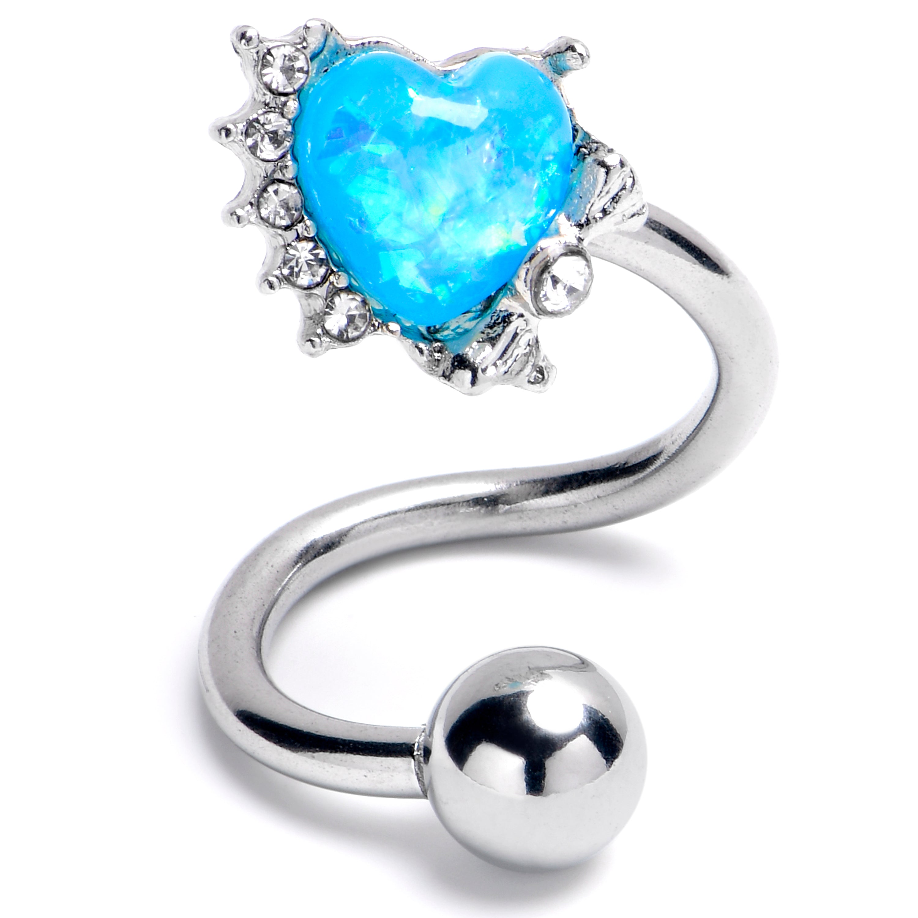 Blue Faux Opal Sunny Heart Spiral Twister Belly Ring