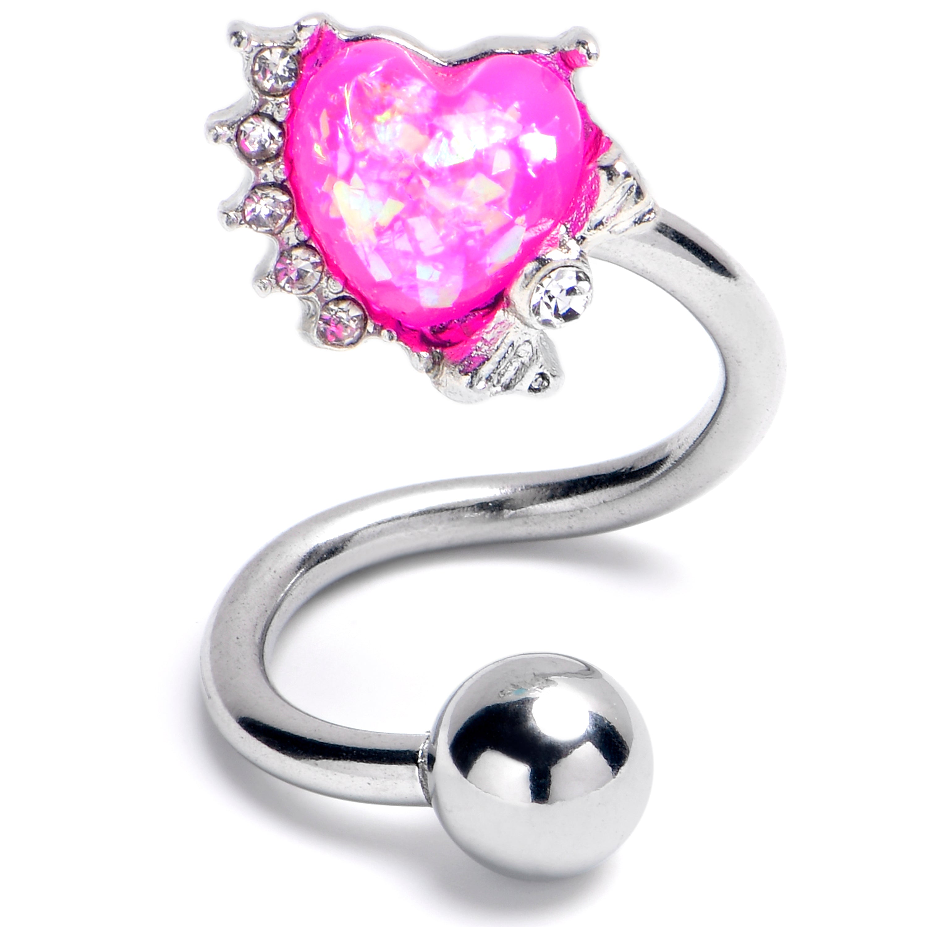 Pink Faux Opal Sunny Heart Spiral Twister Belly Ring