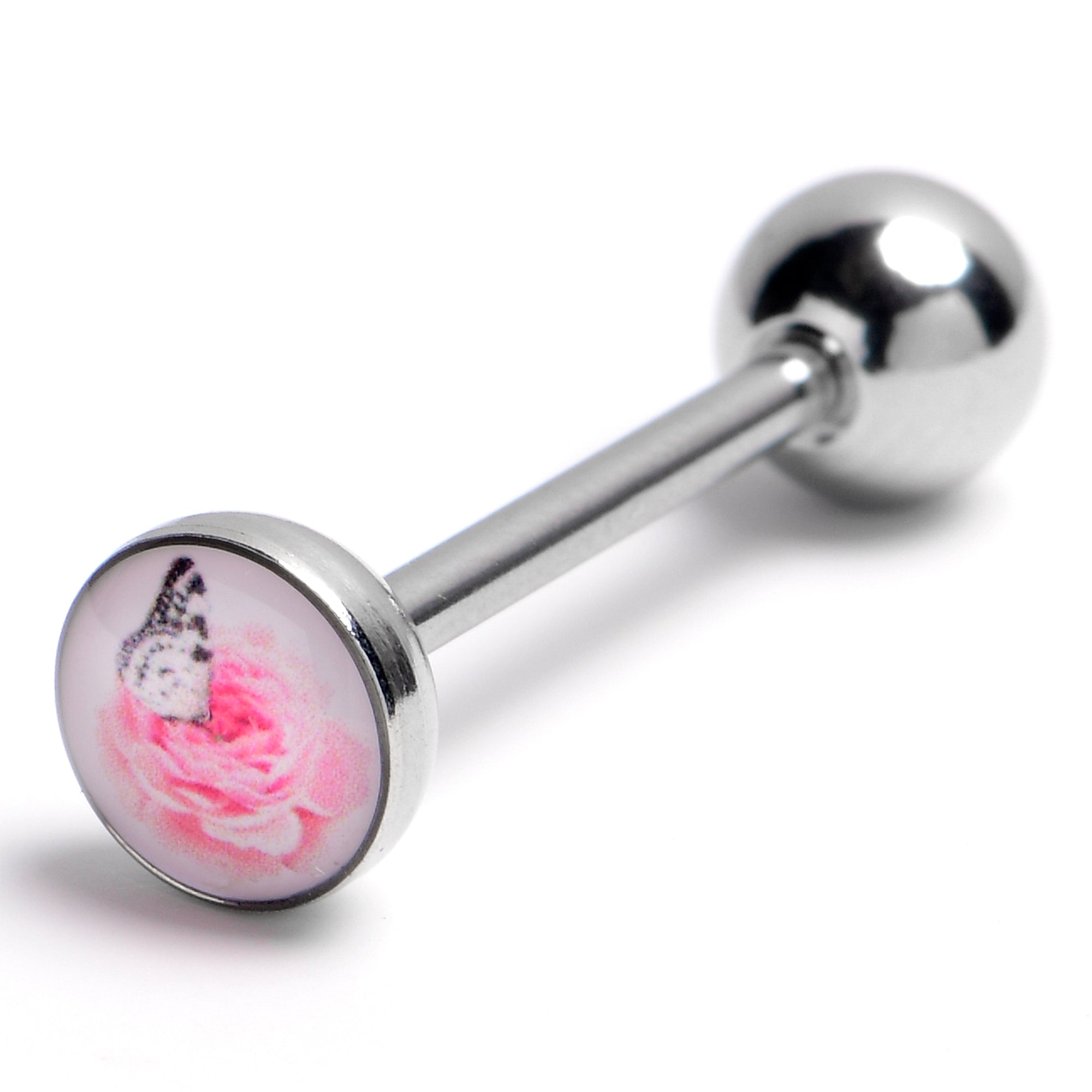 14 Gauge Butterfly Pink Rose Tongue Ring