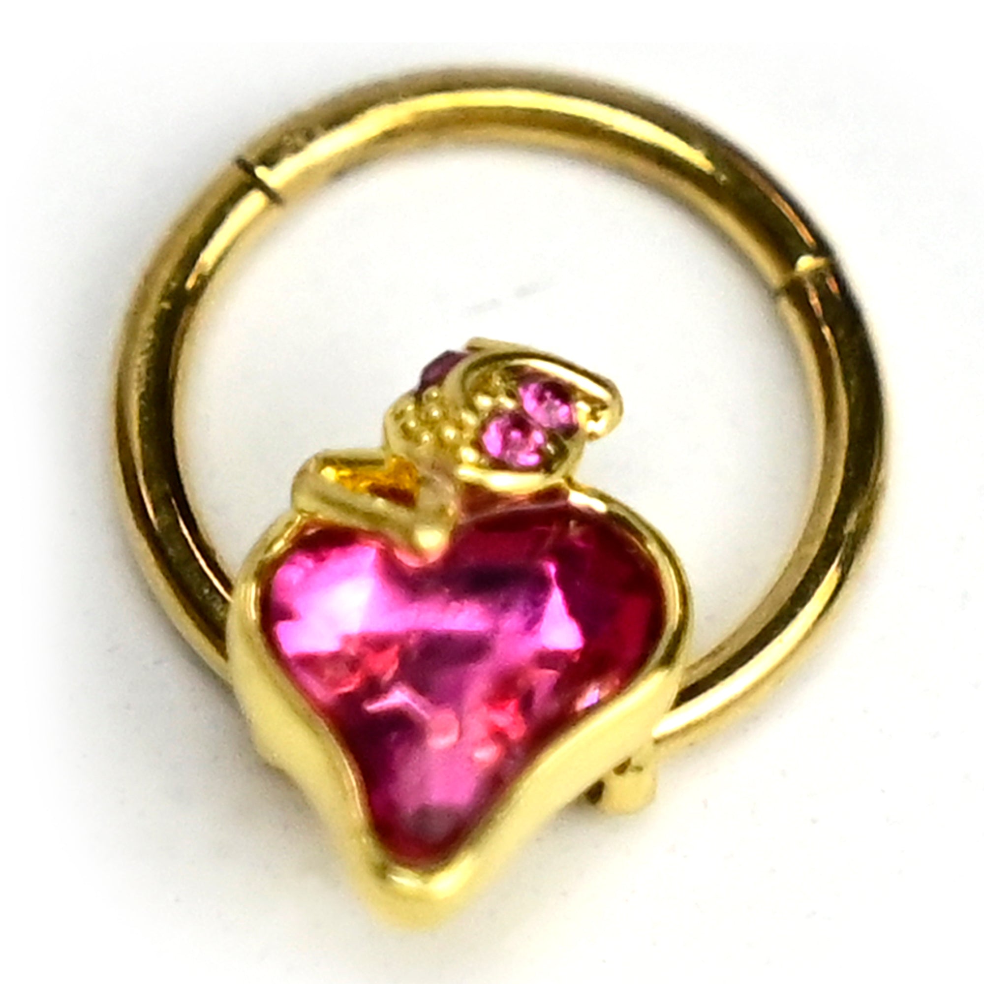 16 Gauge 3/8 Pink Gem Gold Tone Strawberry Love Hinged Segment Ring