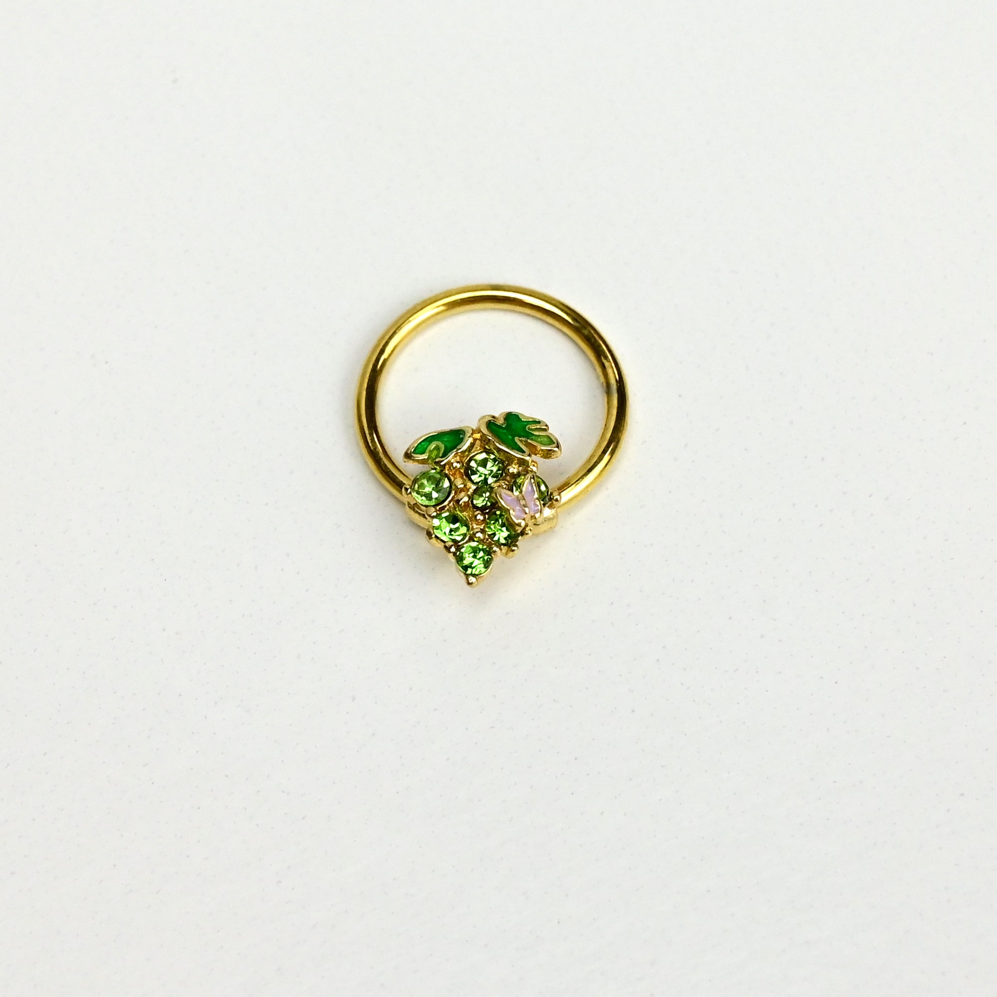 16 Gauge 3/8 Green Gem Gold Tone Butterfly Grapes BCR Captive Ring