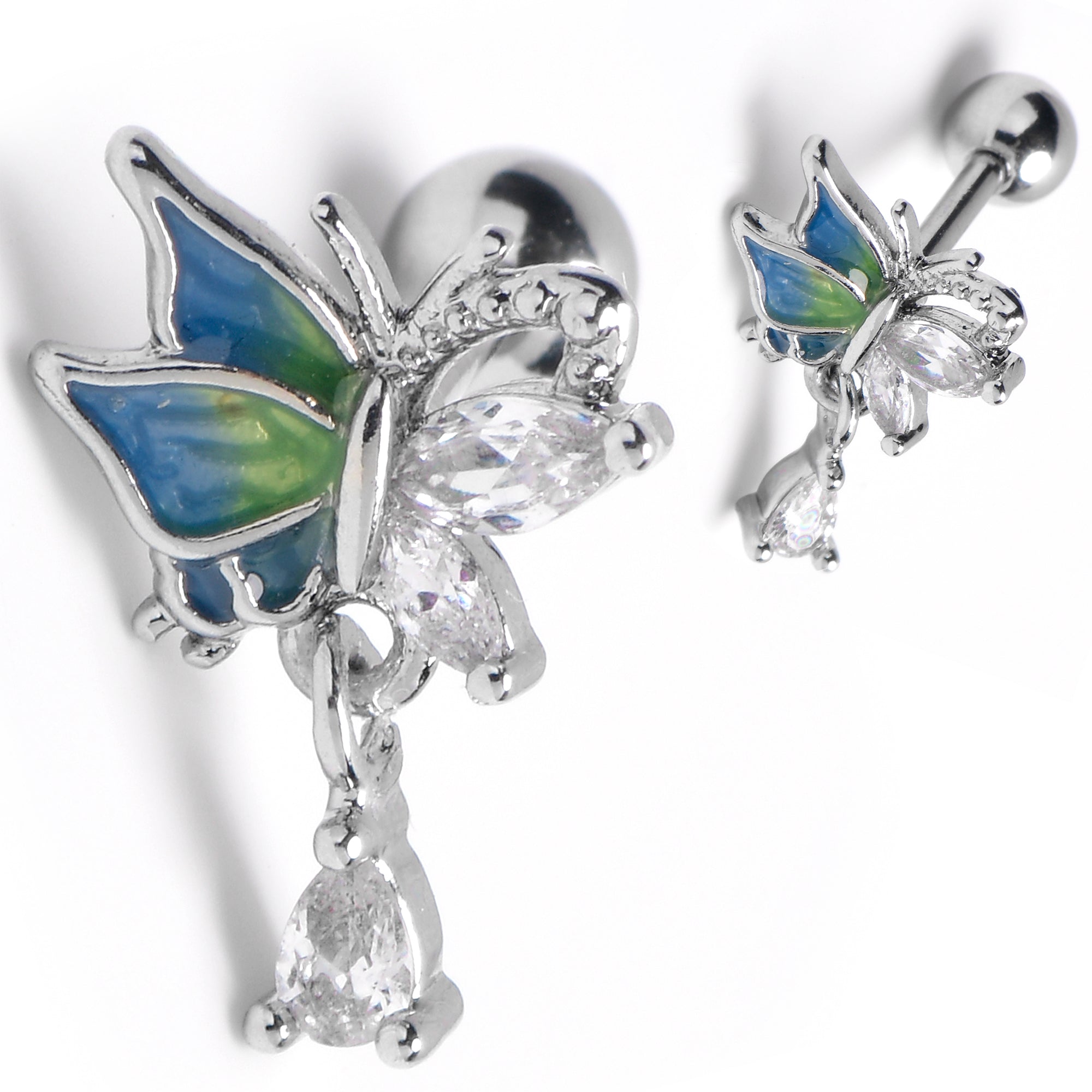 16 Gauge Blues Dazzling Gem Beauty Butterfly Cartilage Earring