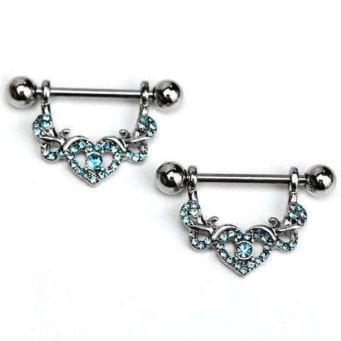 14 Gauge Fusion of Love Arrow Heart Dangle Nipple Ring Set