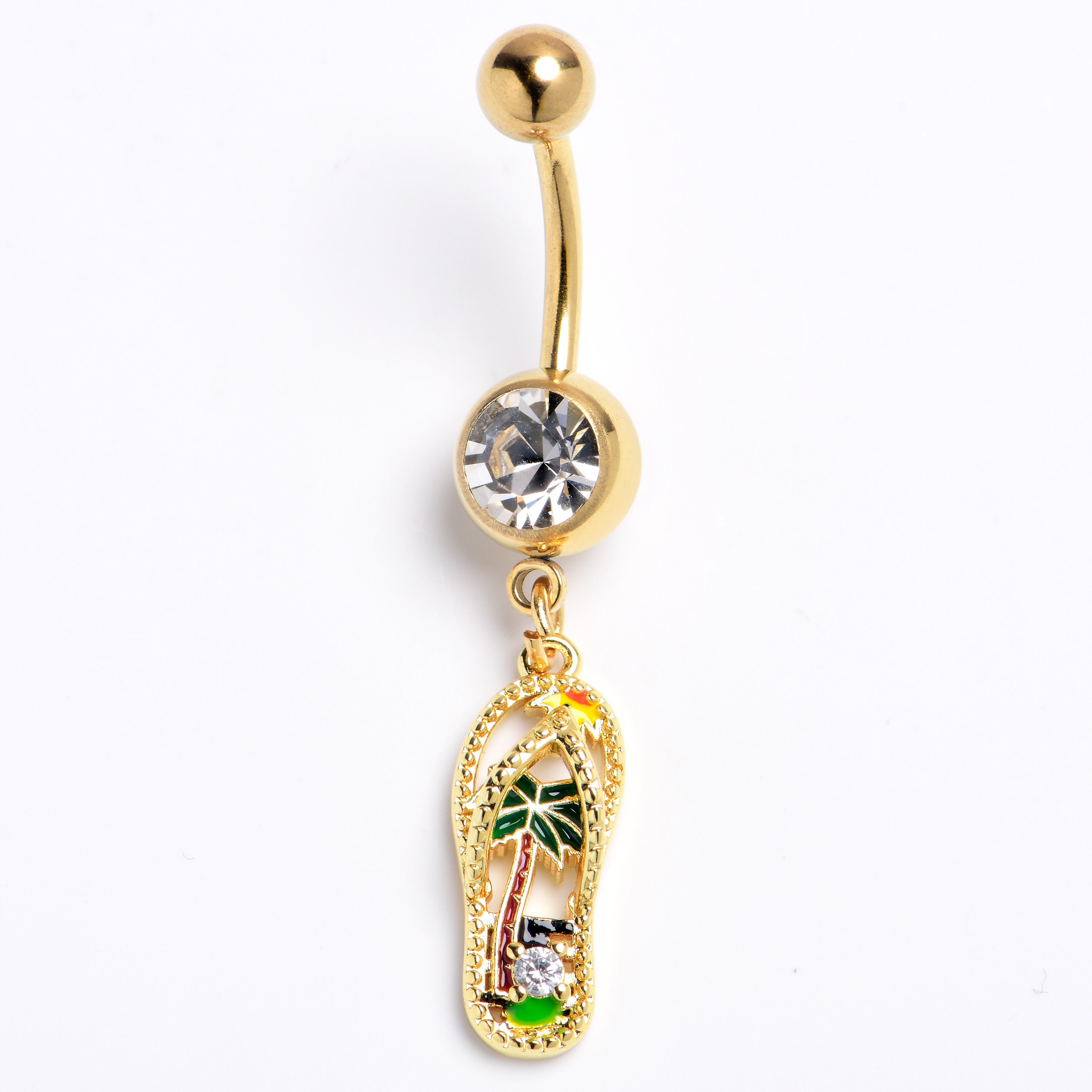 Clear Gem Gold Tone Beach Sandal Dangle Belly Ring