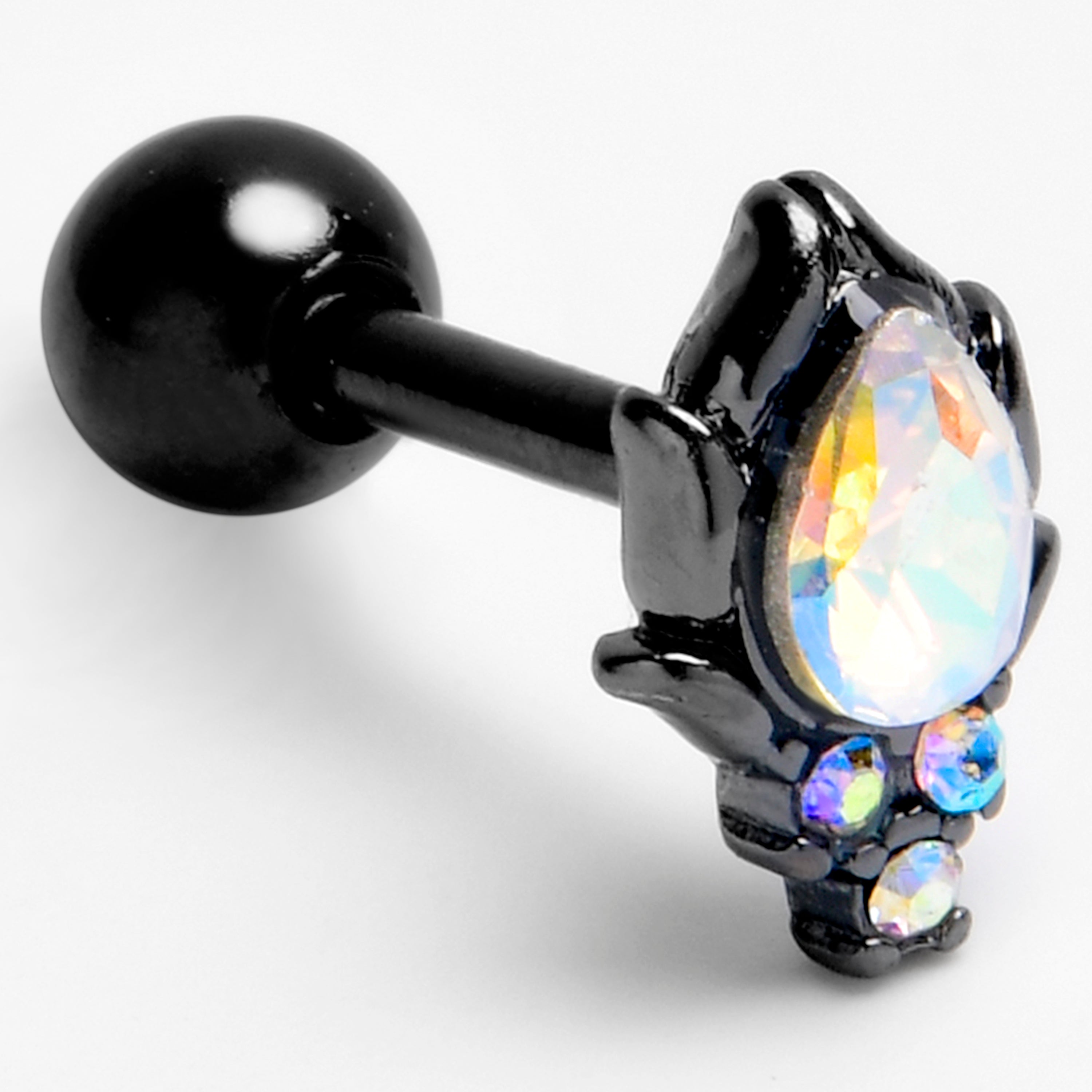 16 Gauge 1/4 Aurora Gem Black Dream Drop Cartilage Tragus Earring