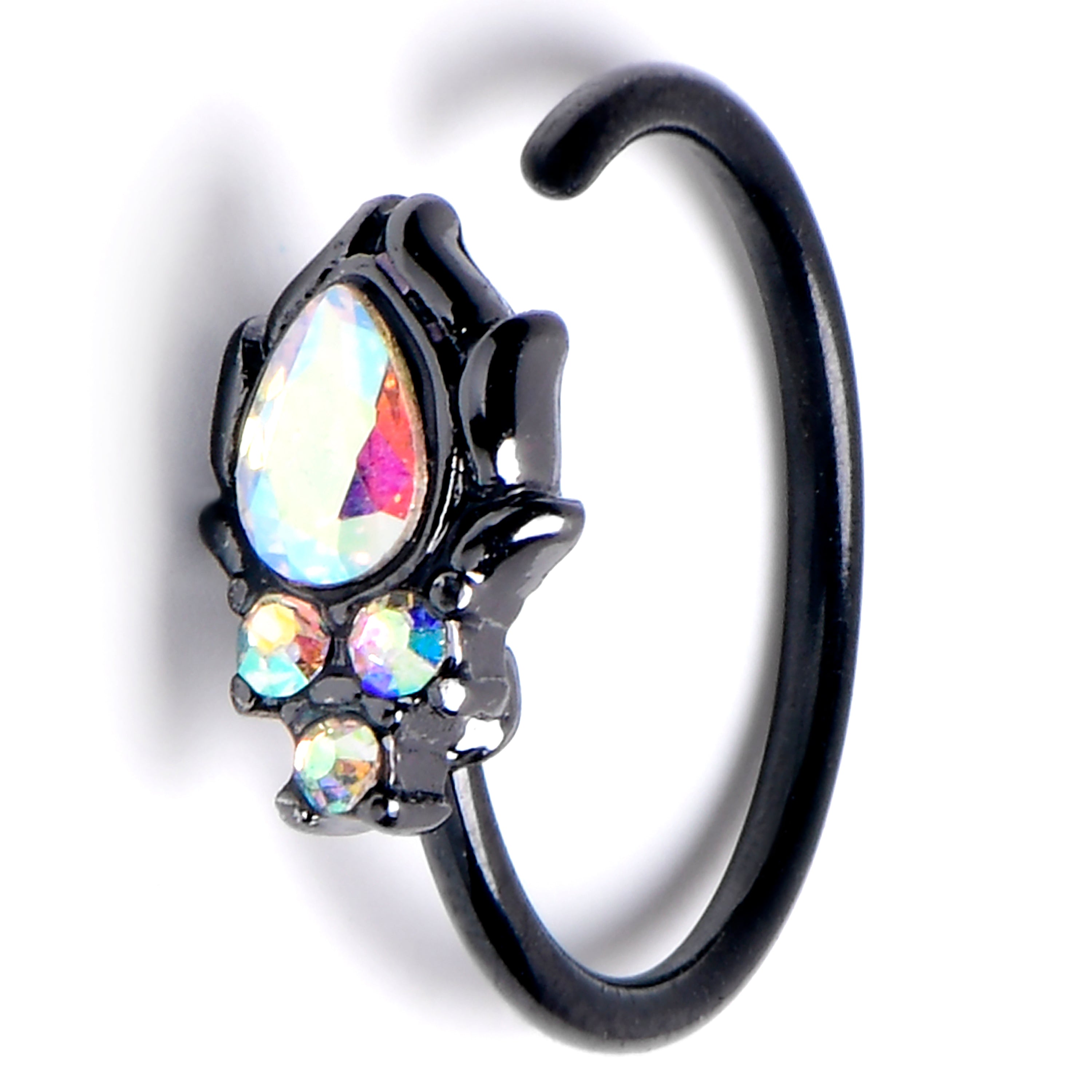 20 Gauge 5/16 Aurora Gem Black Dream Drop Nose Hoop