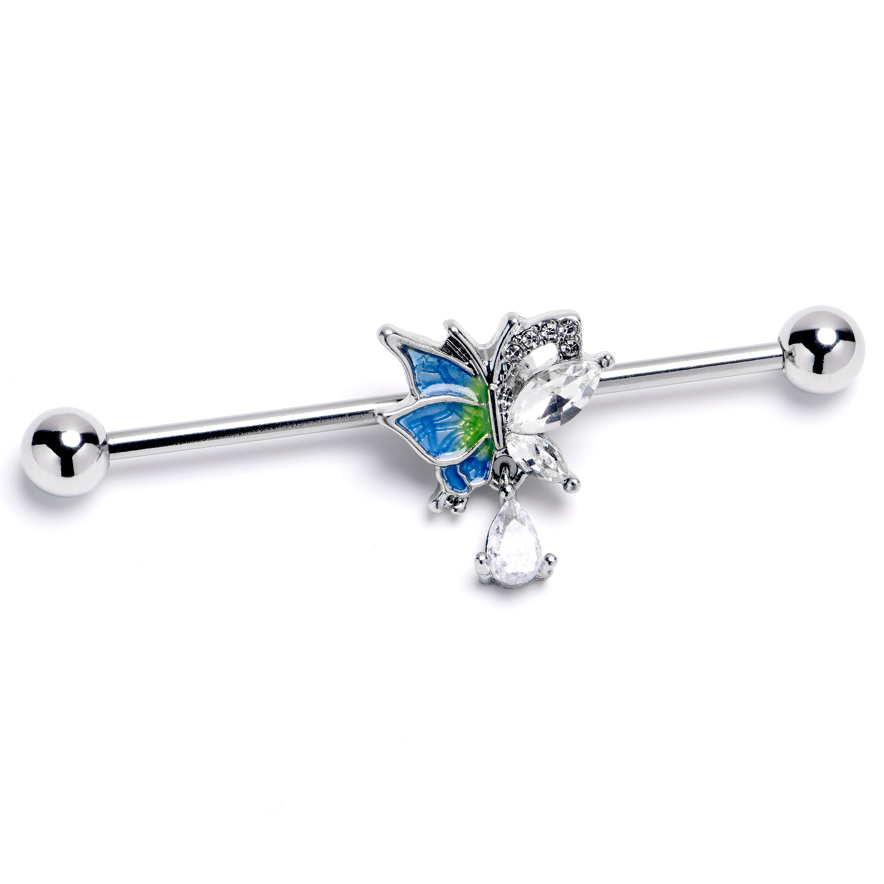 14 Gauge Clear CZ Gem Dazzling Beauty Butterfly Industrial Barbell 38mm