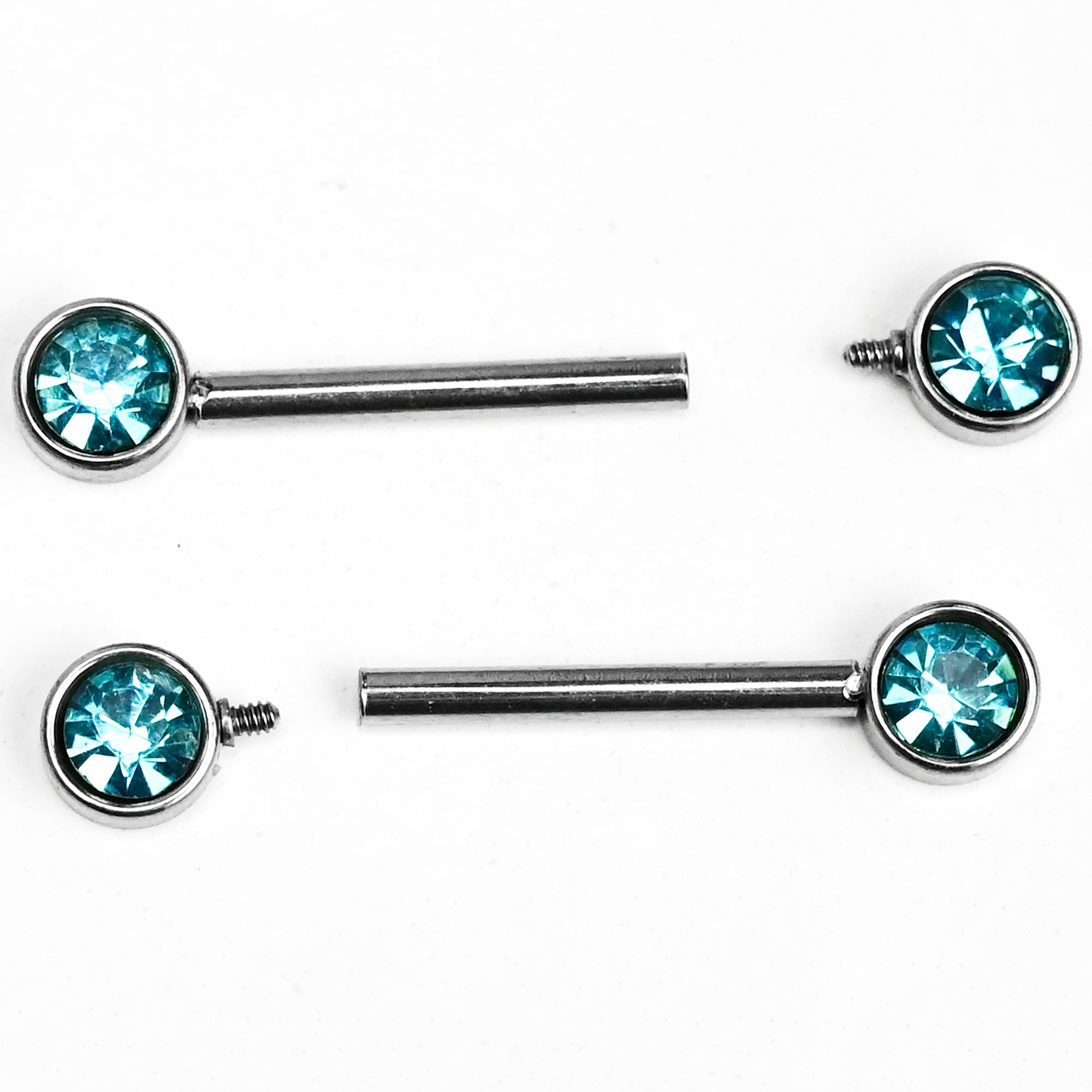 14 Gauge 9/16 Blue Gem Internally Threaded Barbell Nipple Piercing Rings