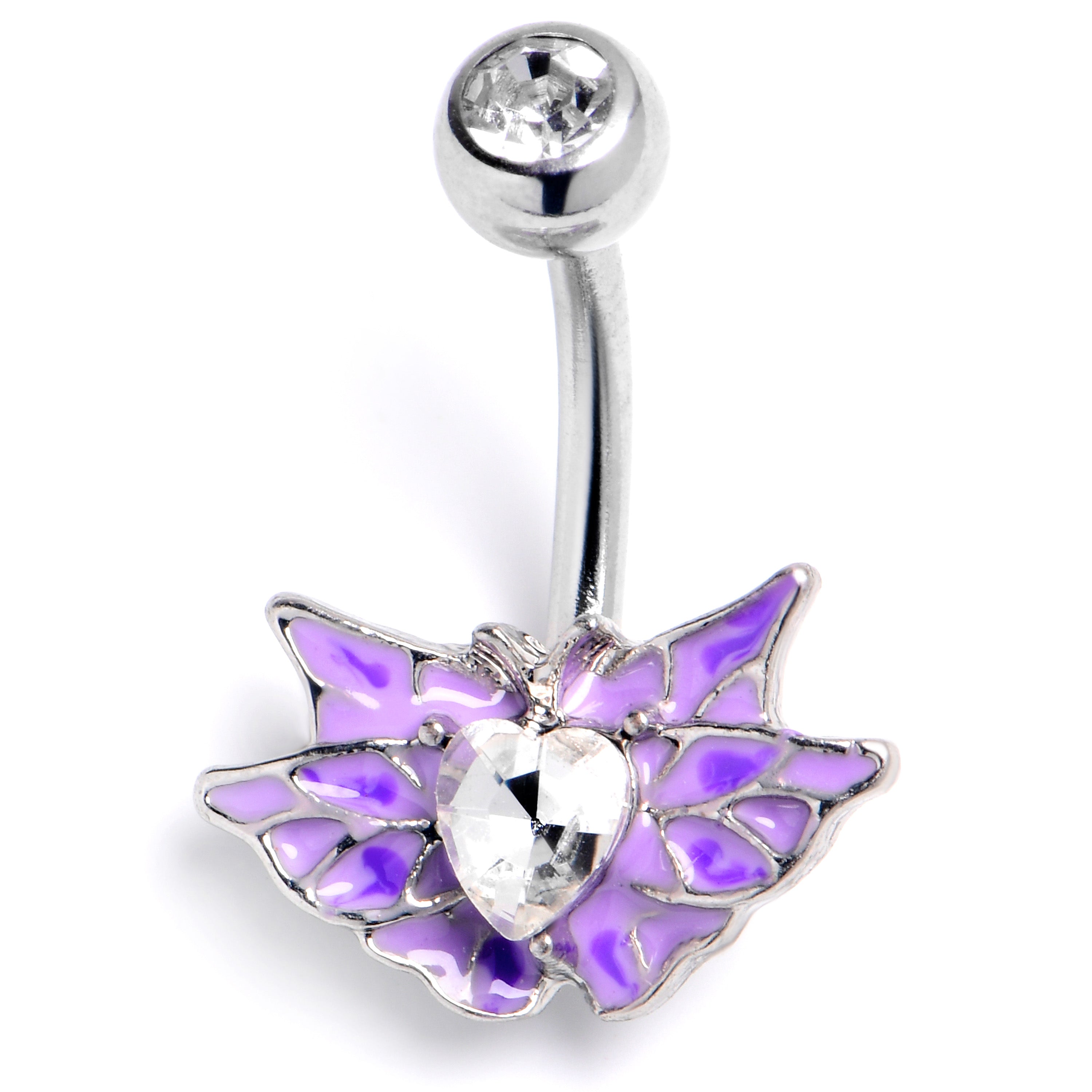 Clear Gem Heart Butterfly Purple Belly Ring