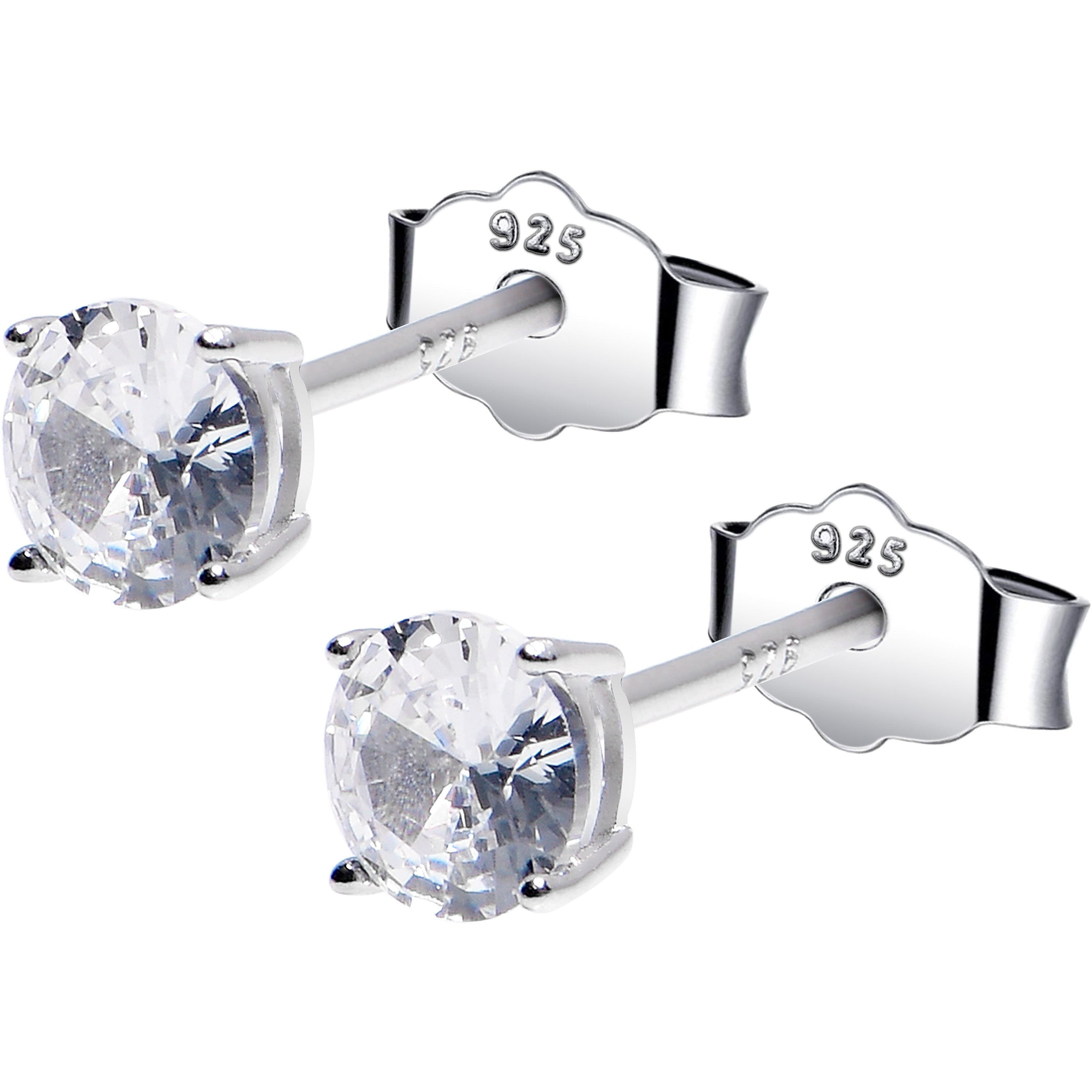 4mm CZ 925 Sterling Silver April Birthstone Stud Earrings