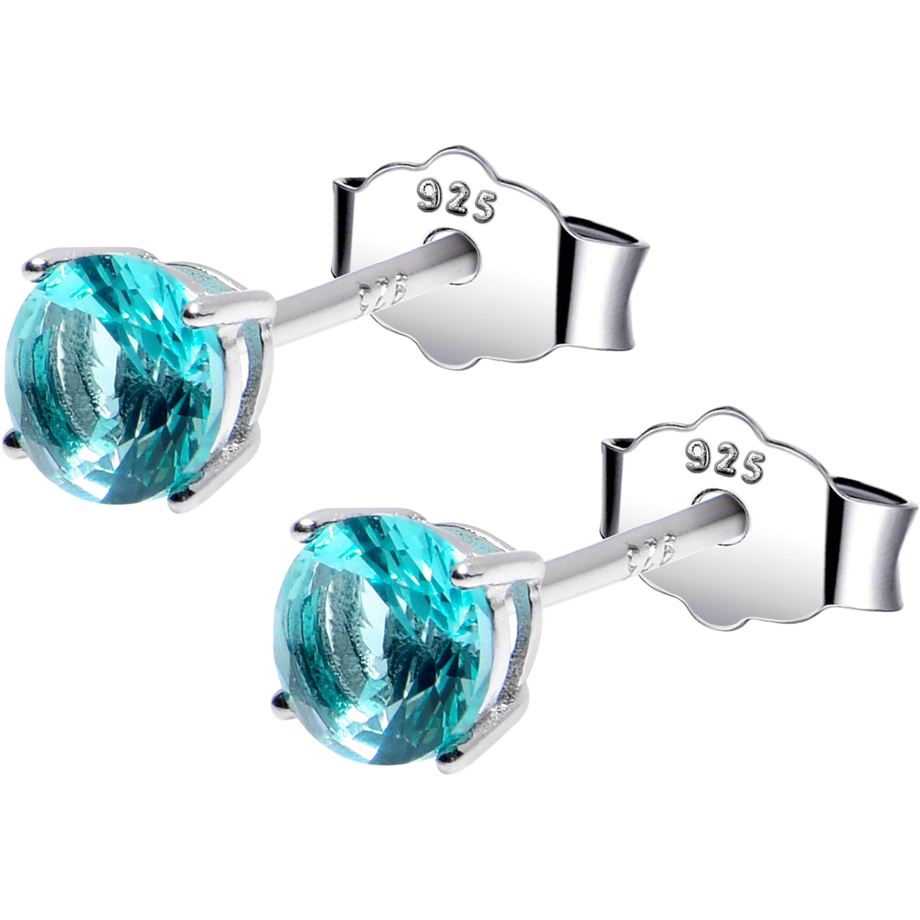 4mm CZ 925 Sterling Silver December Birthstone Stud Earrings