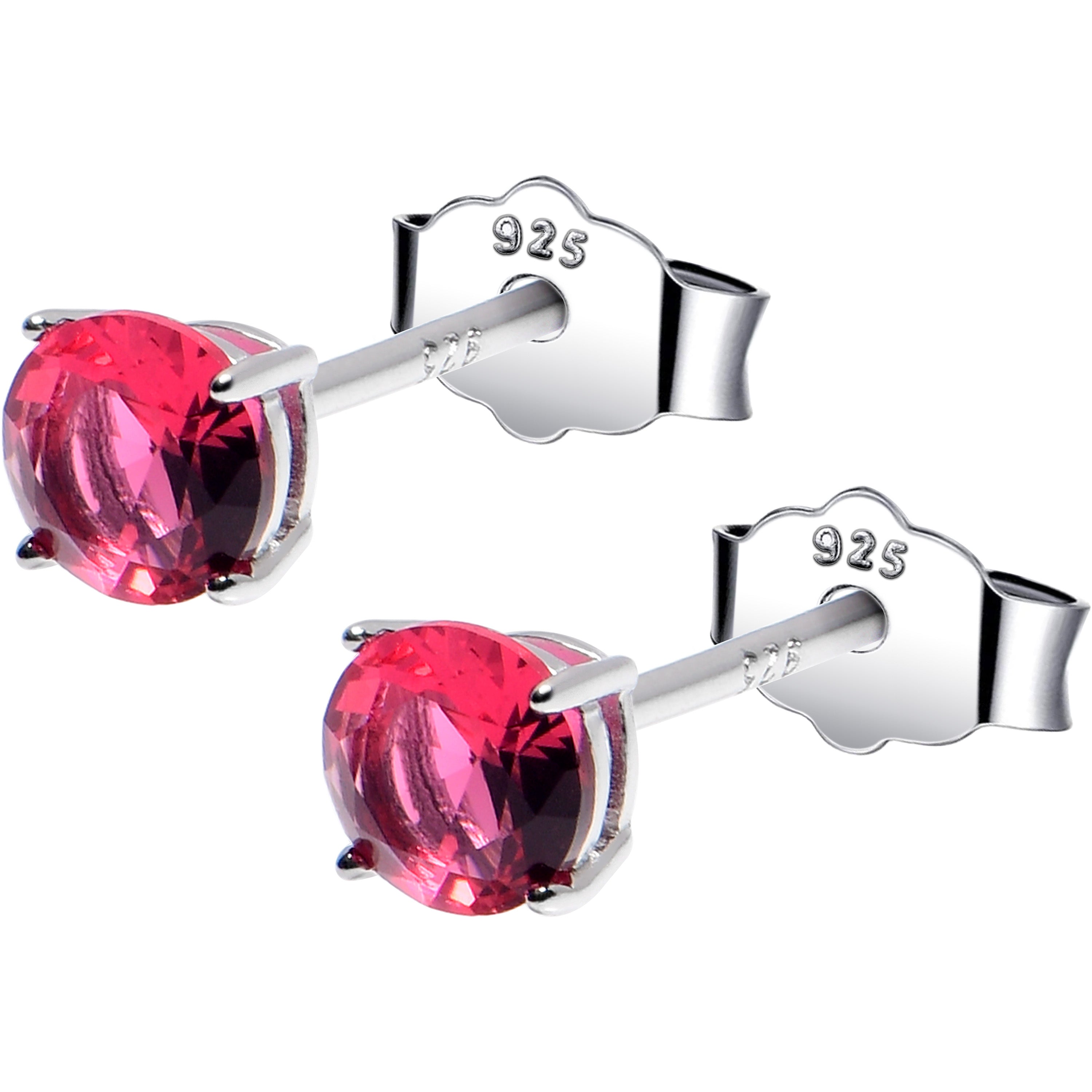 4mm CZ 925 Sterling Silver July Birthstone Stud Earrings