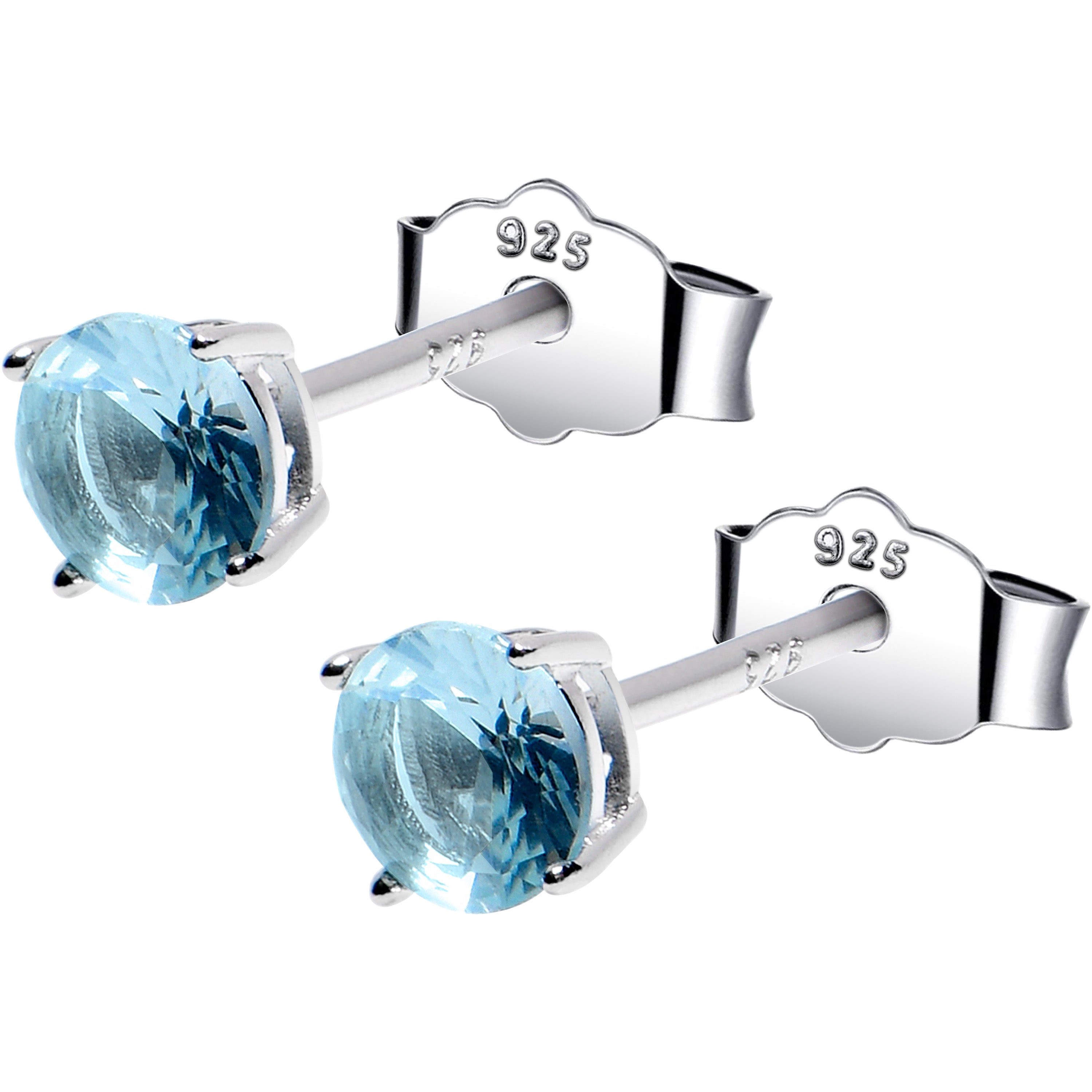 4mm CZ 925 Sterling Silver March Birthstone Stud Earrings