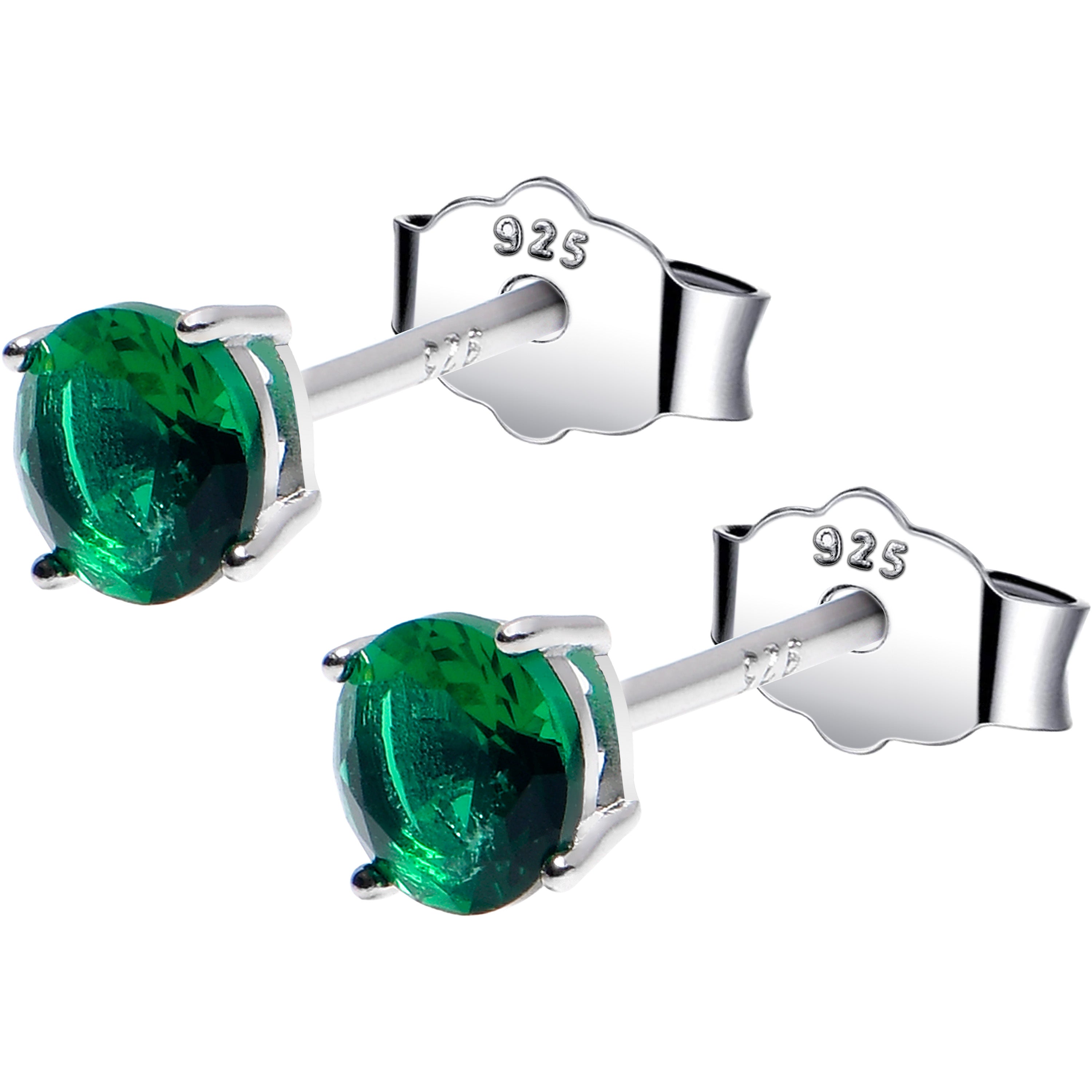 4mm CZ 925 Sterling Silver May Birthstone Stud Earrings