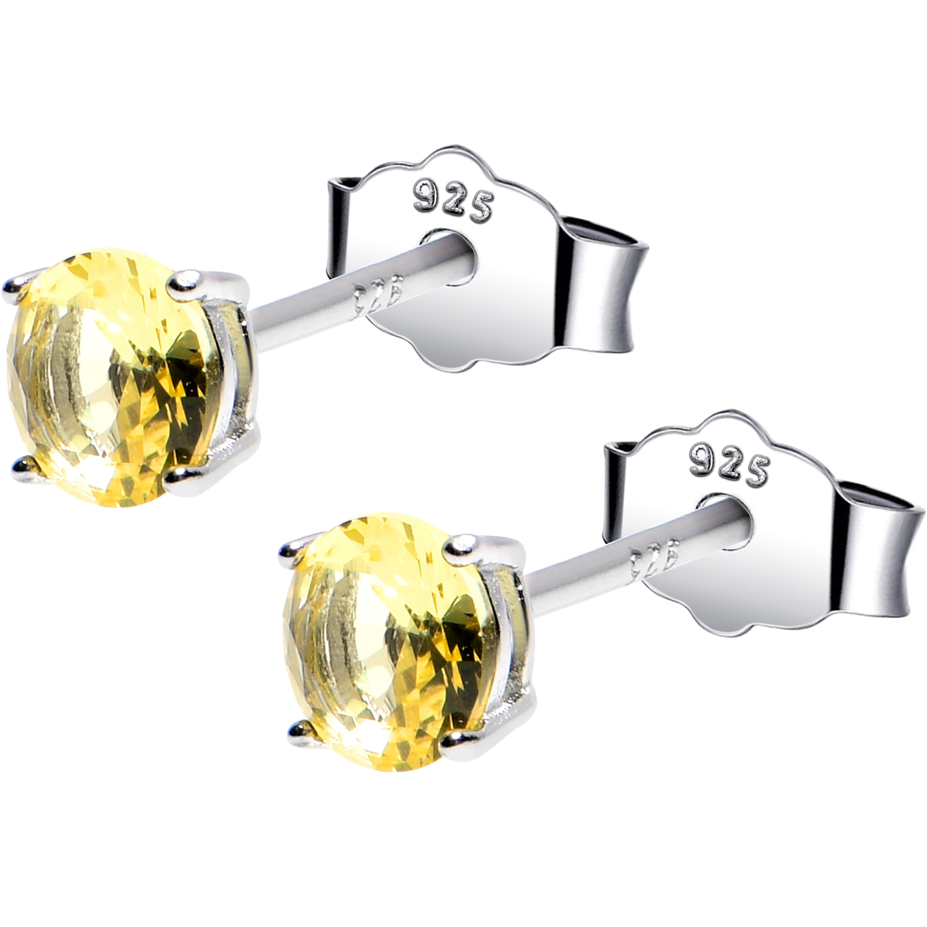 4mm CZ 925 Sterling Silver November Birthstone Stud Earrings