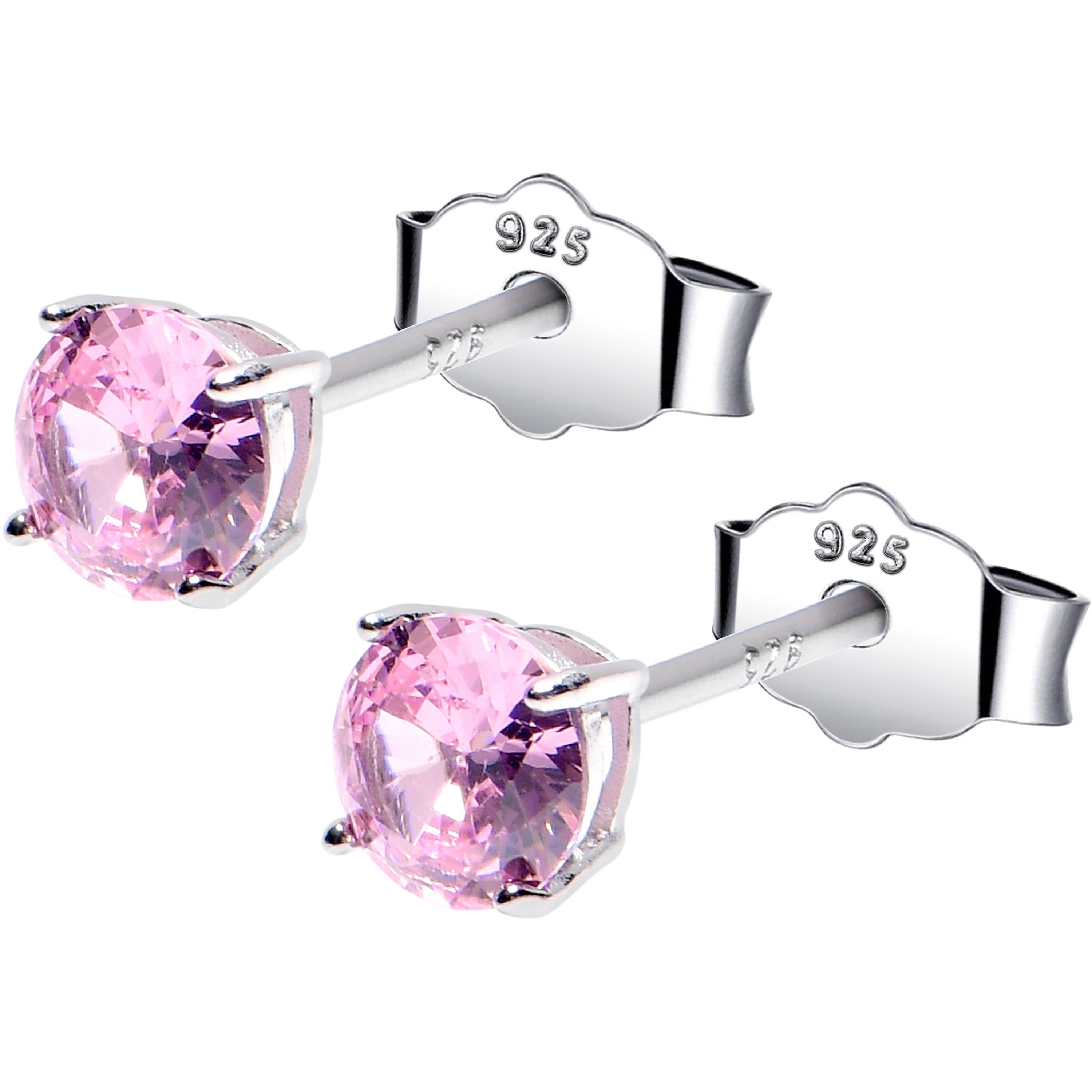 4mm CZ 925 Sterling Silver October Birthstone Stud Earrings