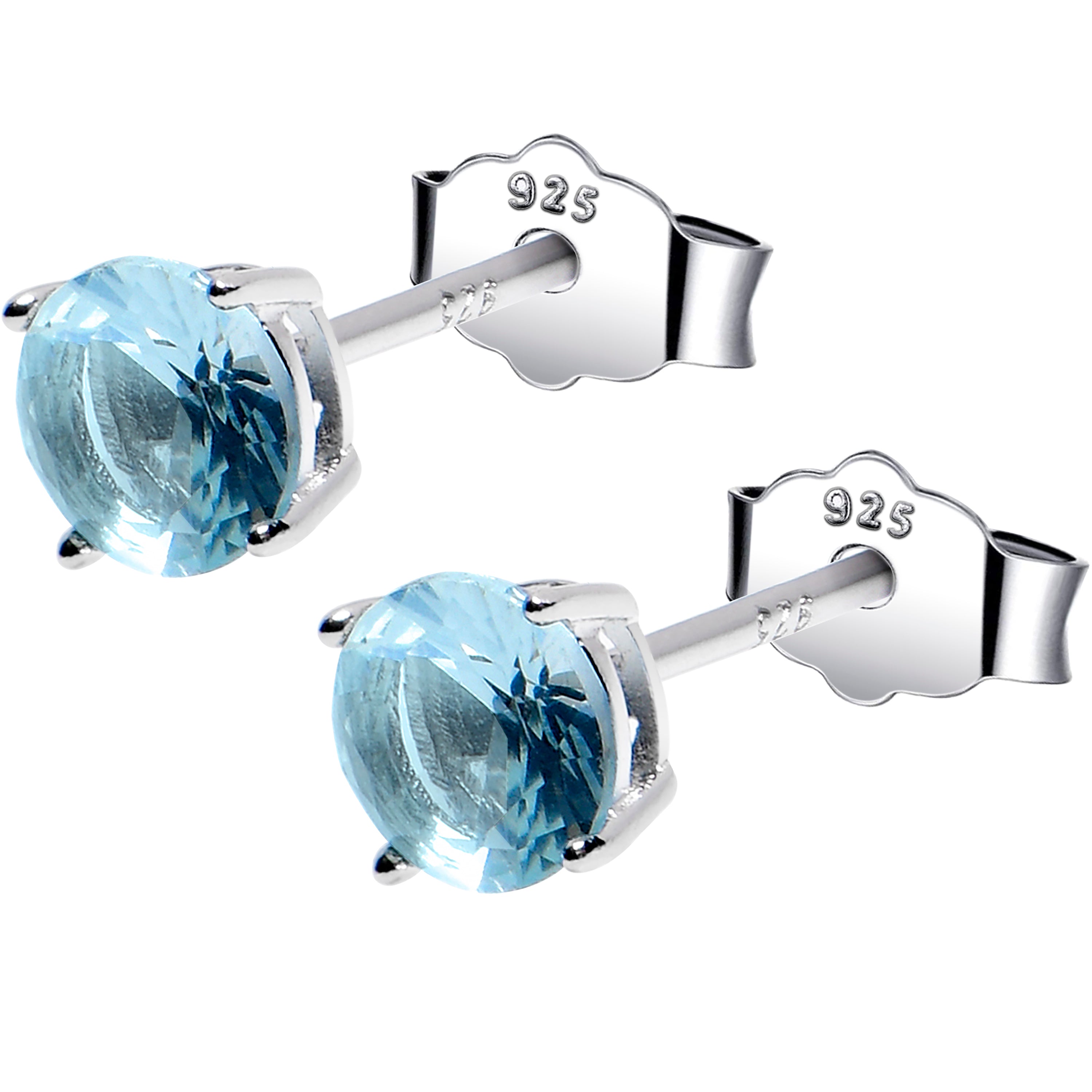 5mm CZ 925 Sterling Silver March Birthstone Stud Earrings