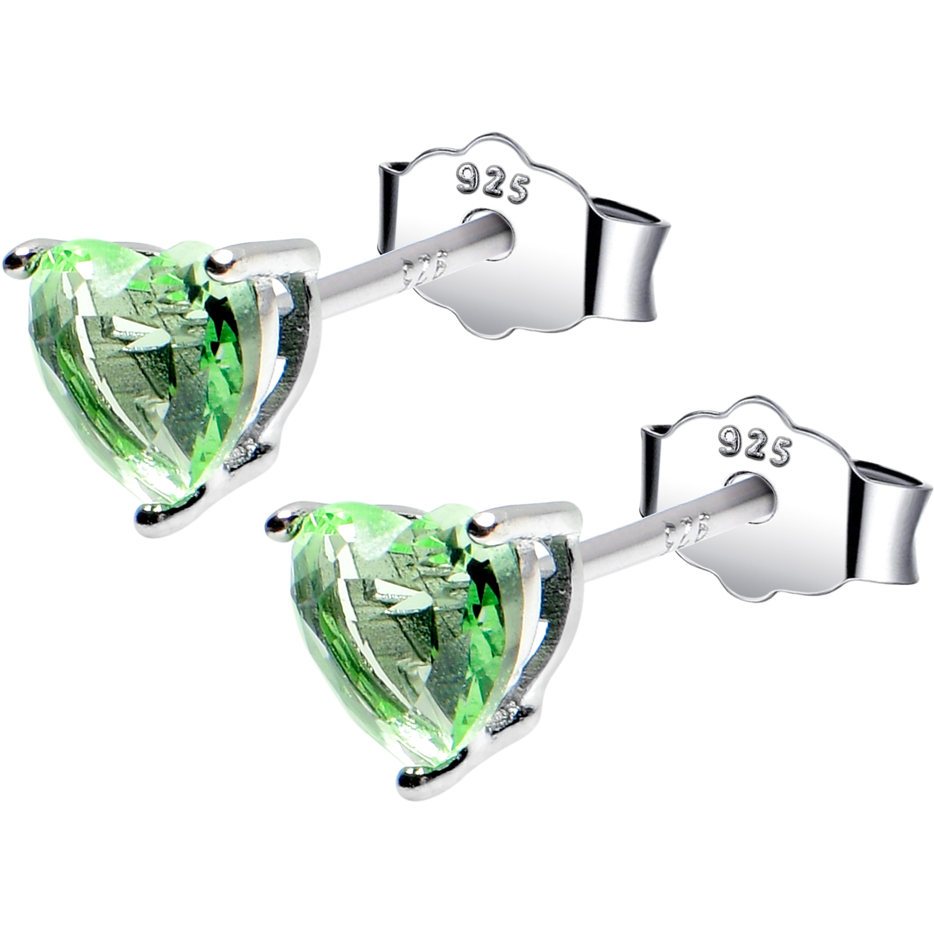 5mm CZ  Heart 925 Sterling Silver August Birthstone Stud Earrings