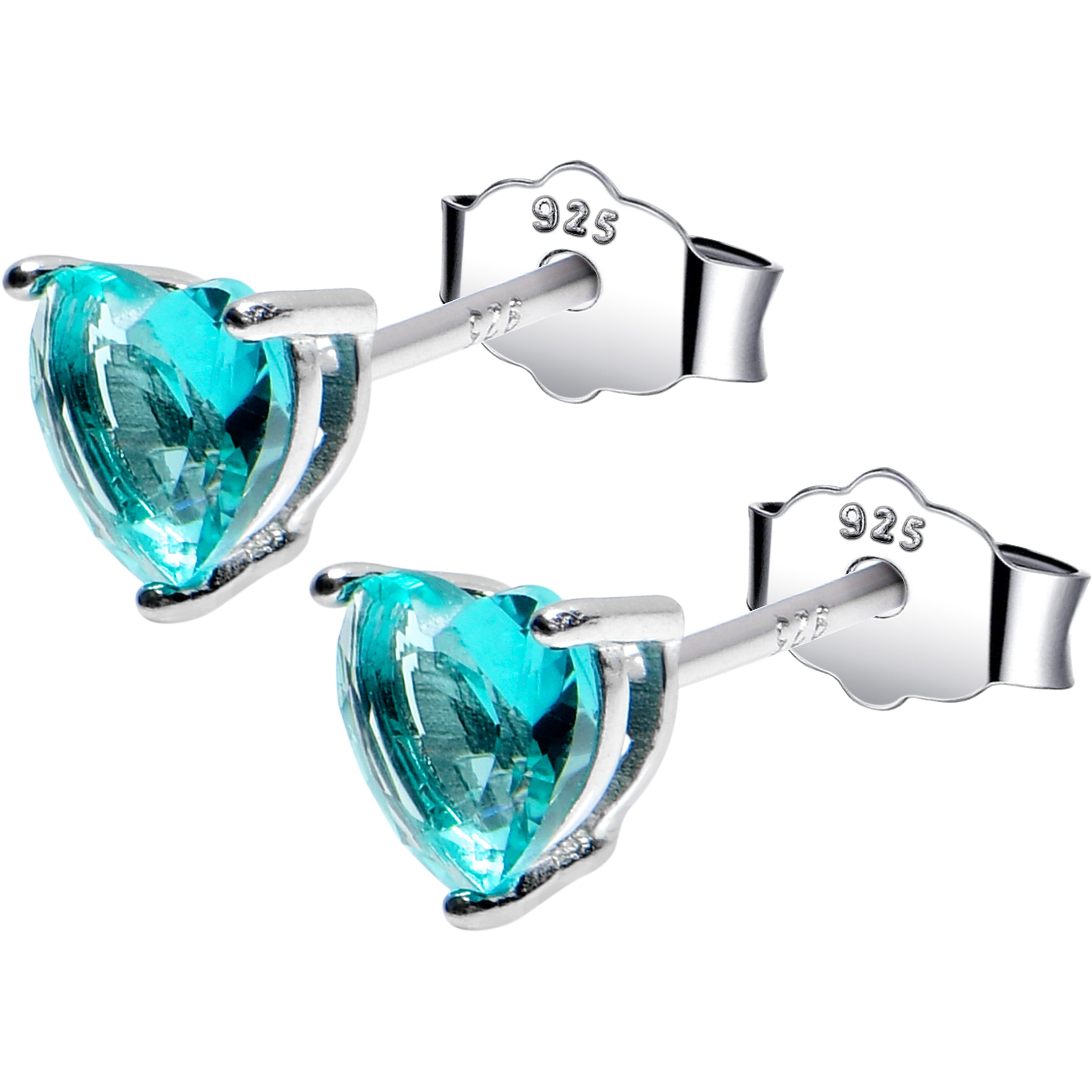 5mm CZ  Heart 925 Sterling Silver December Birthstone Stud Earrings