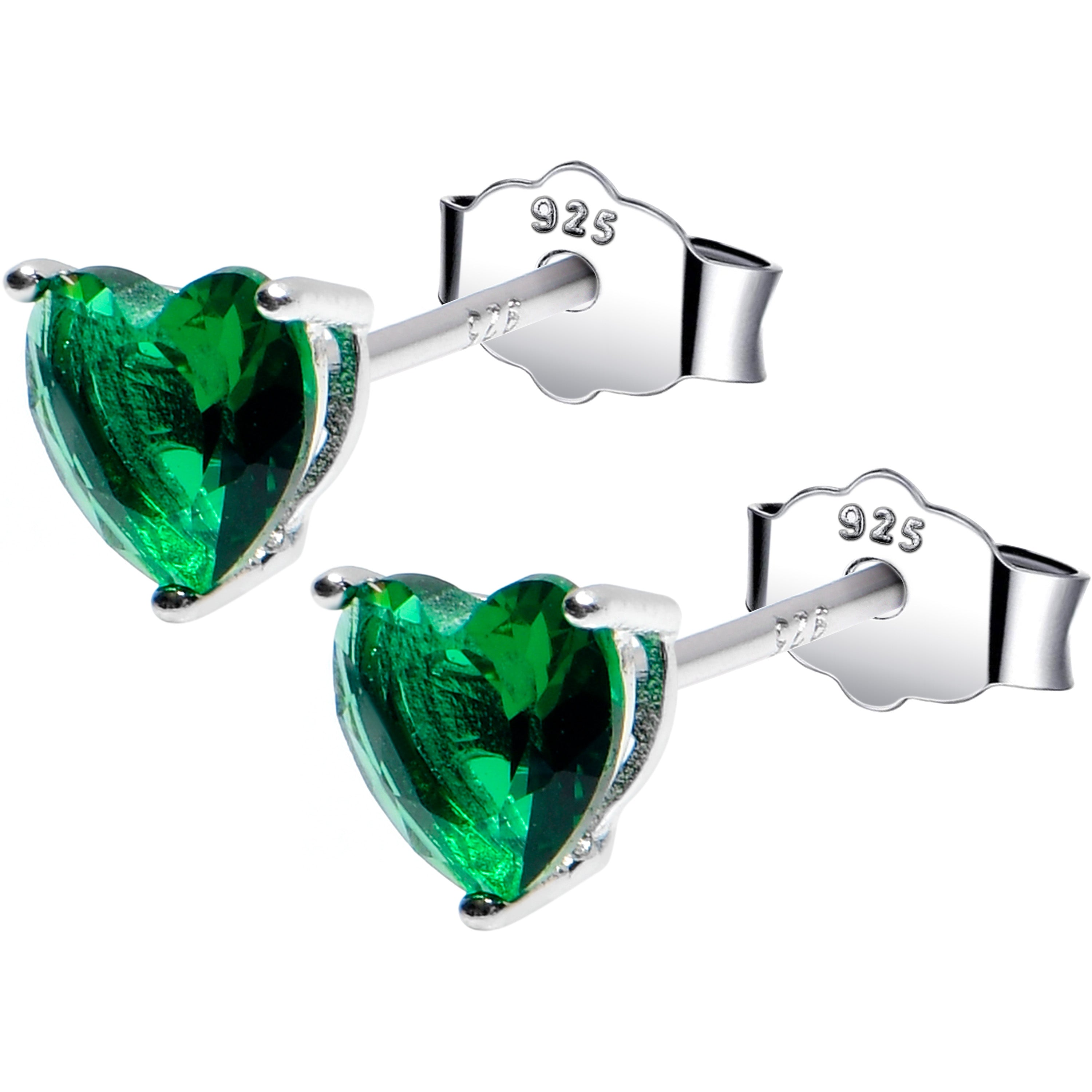 5mm CZ  Heart 925 Sterling Silver May Birthstone Stud Earrings