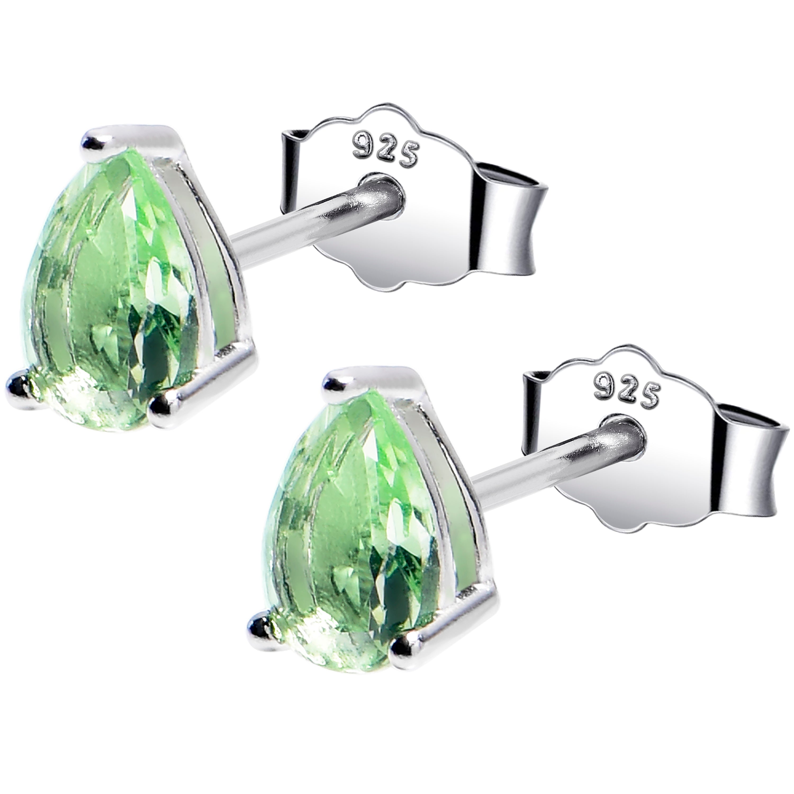 4mm CZ Pear 925 Sterling Silver August Birthstone Stud Earrings