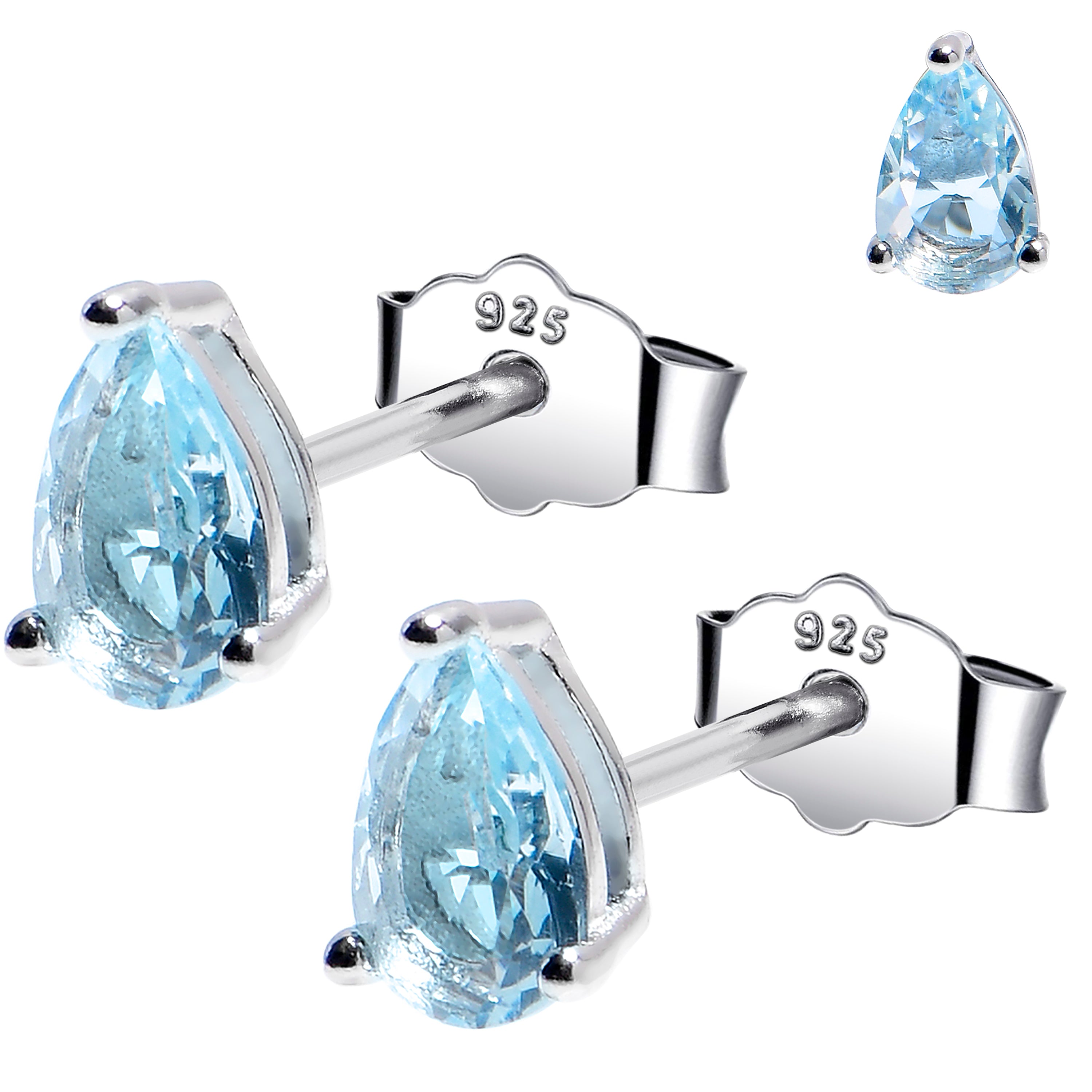 4mm CZ Pear 925 Sterling Silver March Birthstone Stud Earrings