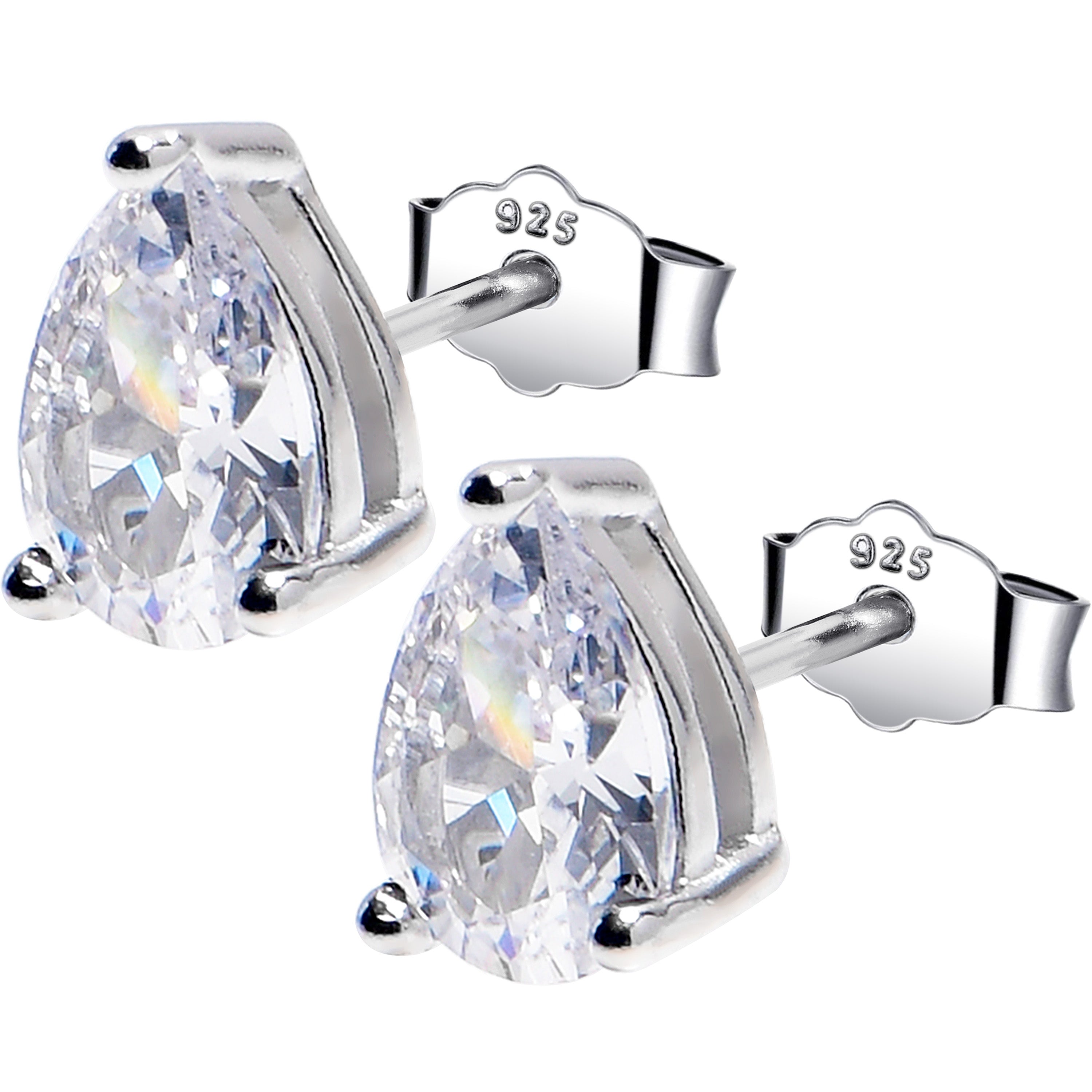 5mm CZ  Pear 925 Sterling Silver April Birthstone Stud Earrings