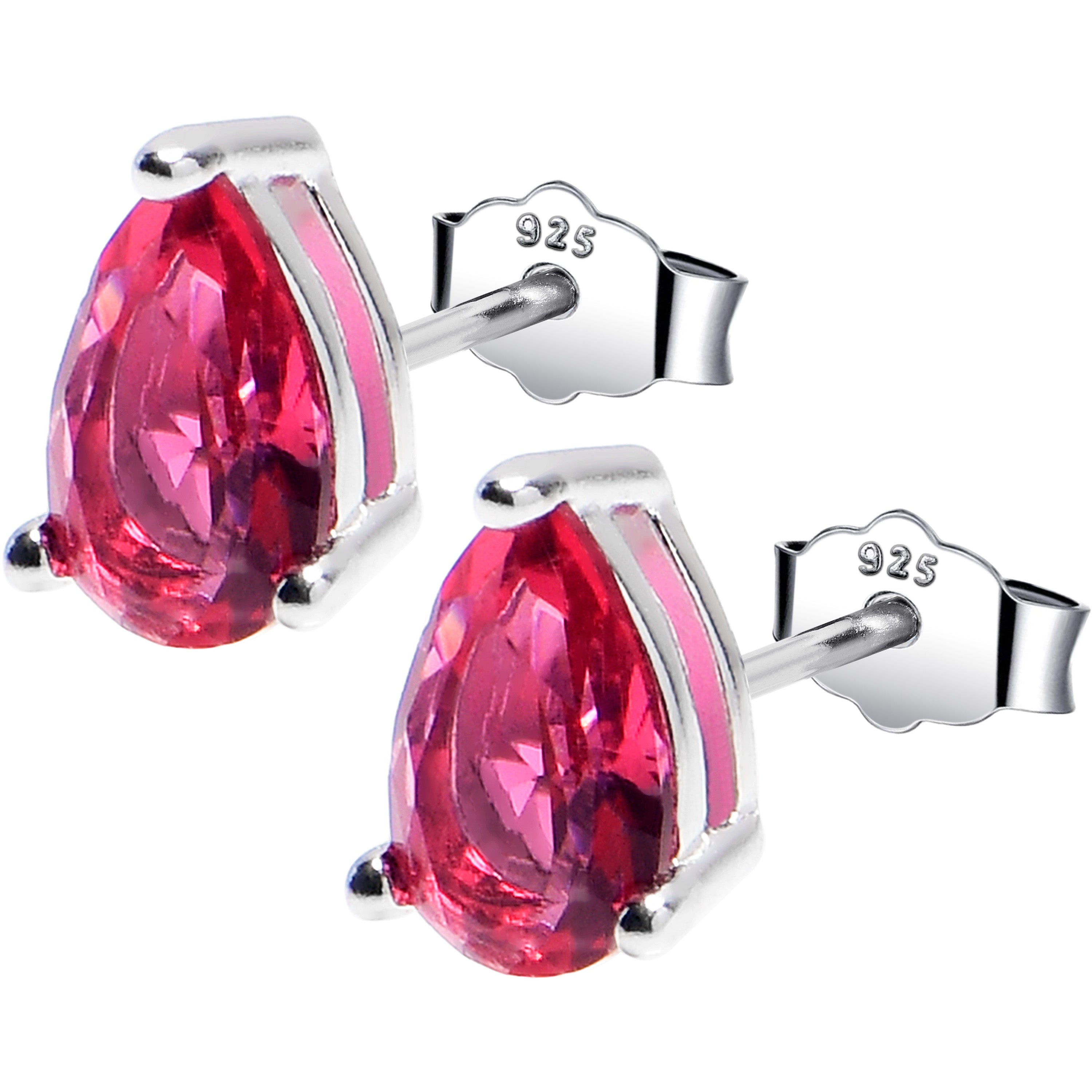 5mm CZ  Pear 925 Sterling Silver July Birthstone Stud Earrings