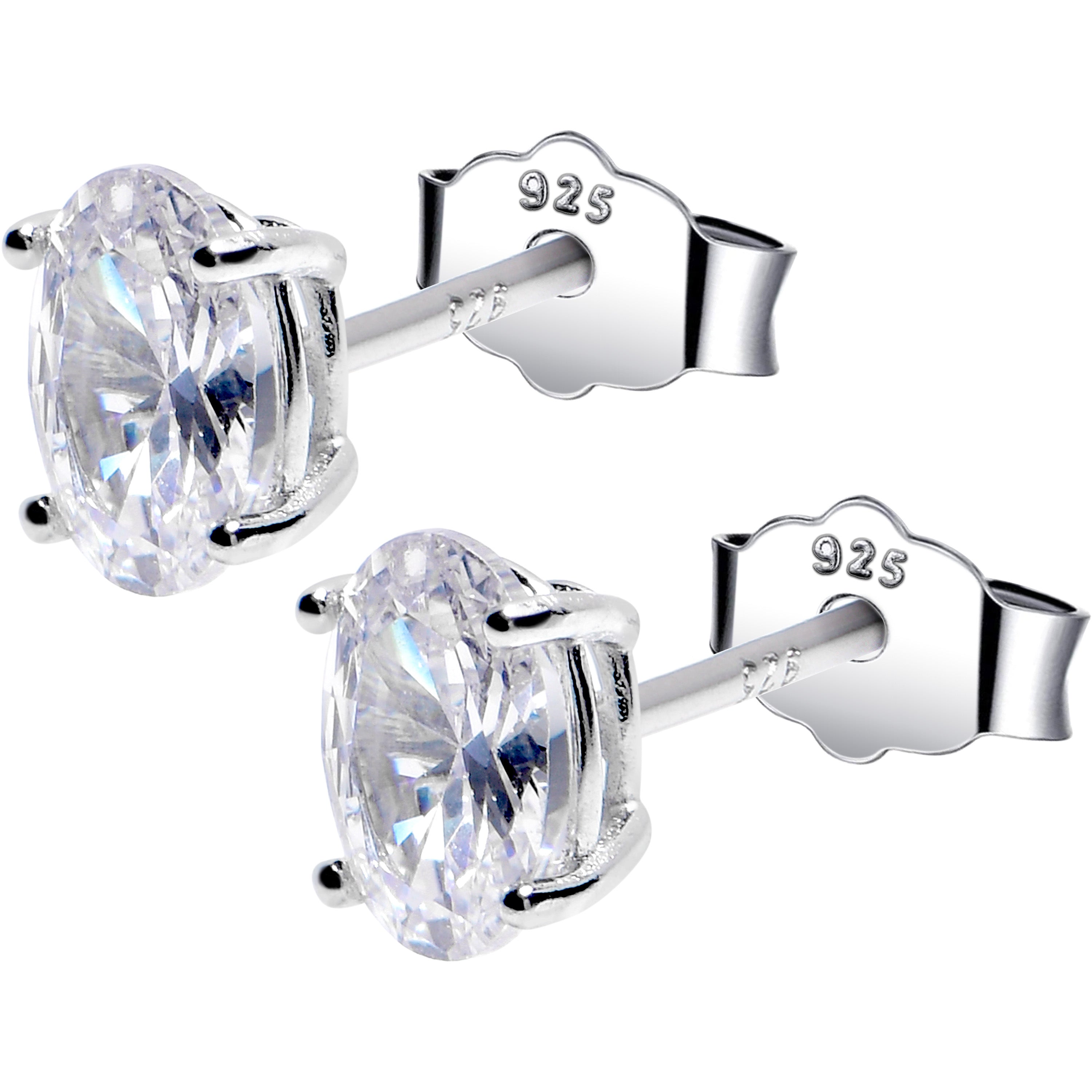 4mm CZ Oval 925 Sterling Silver April Birthstone Stud Earrings