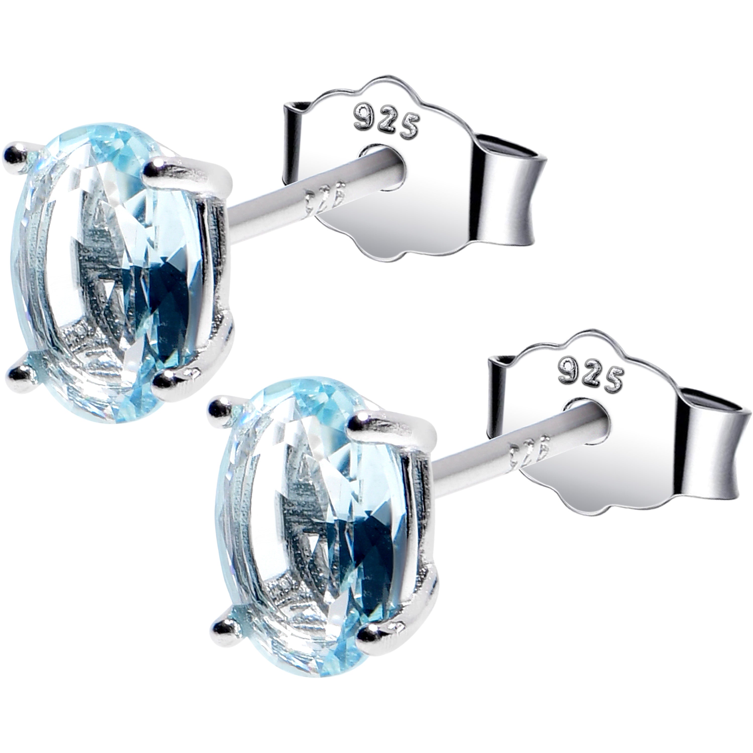 4mm CZ Oval 925 Sterling Silver March Birthstone Stud Earrings