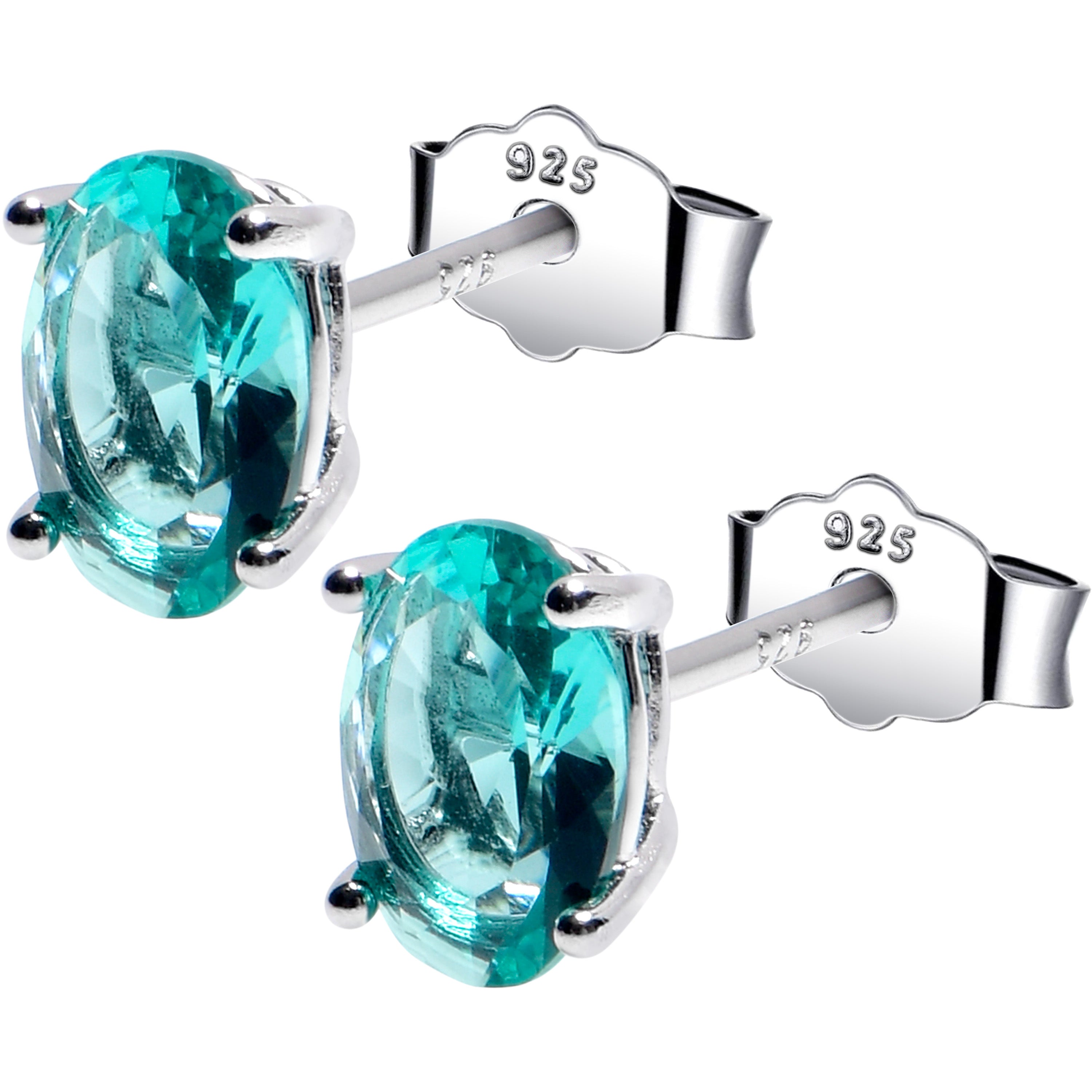 5mm CZ  Oval 925 Sterling Silver December Birthstone Stud Earrings