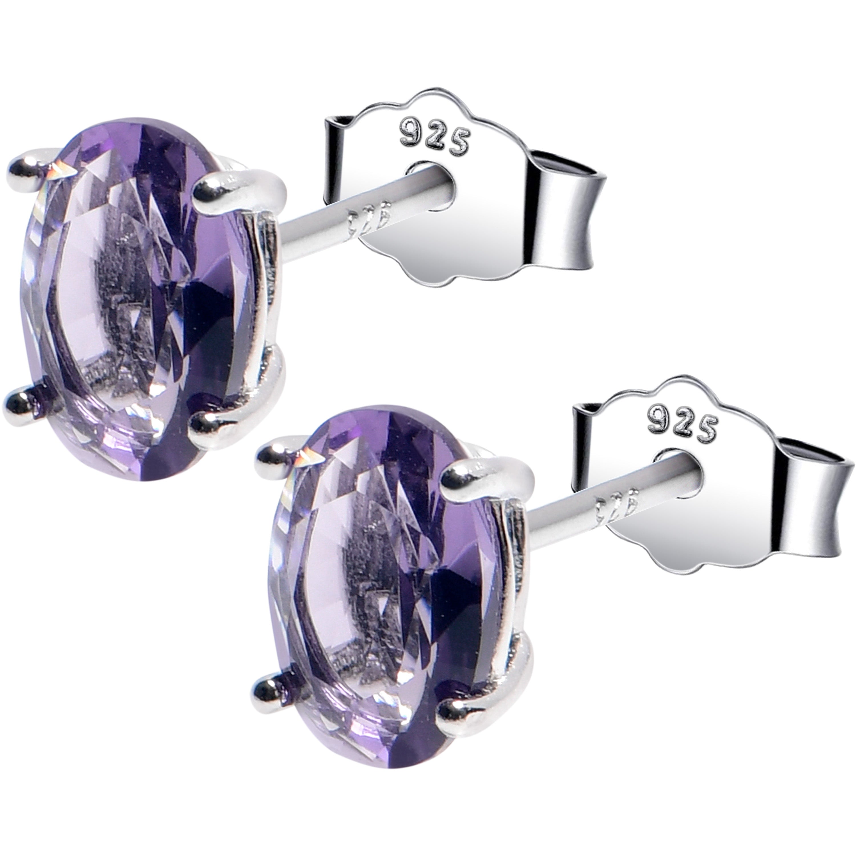 5mm CZ  Oval 925 Sterling Silver February Birthstone Stud Earrings