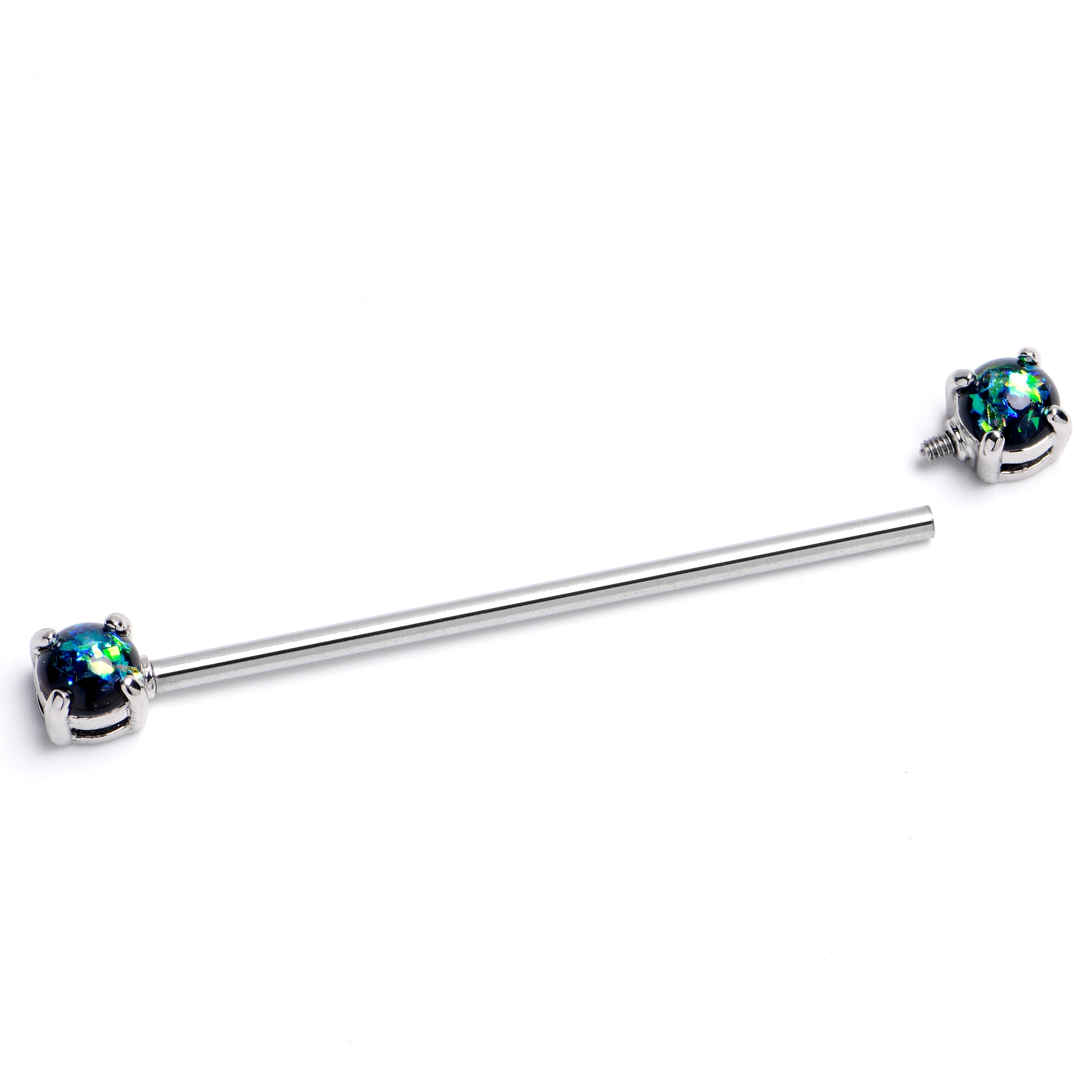 14 Gauge Black Faux Opal Internally Threaded Industrial Barbell 38mm