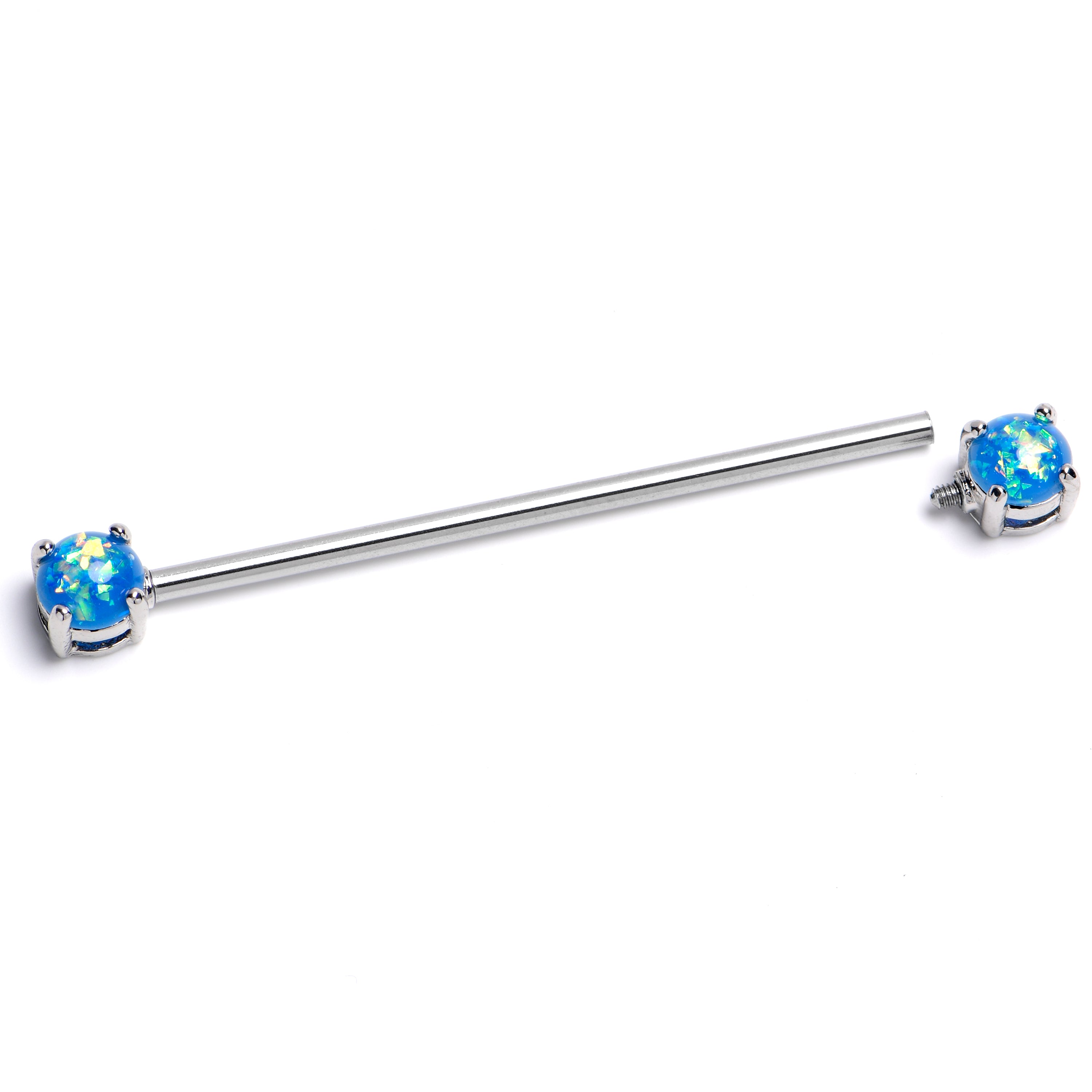 14 Gauge Blue Faux Opal Internally Threaded Industrial Barbell 38mm