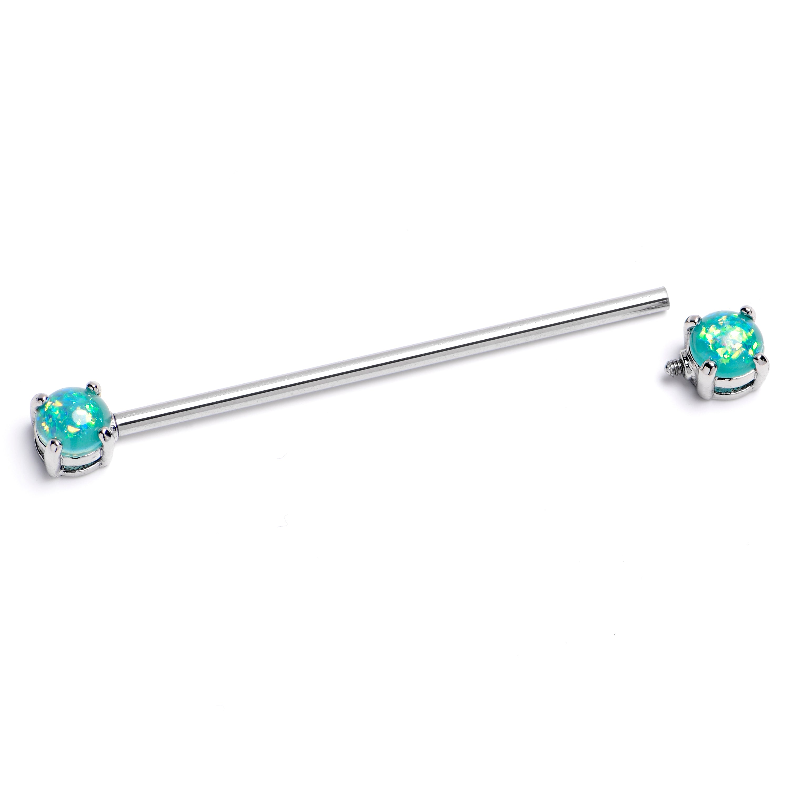 14 Gauge Green Faux Opal Internally Threaded Industrial Barbell 38mm