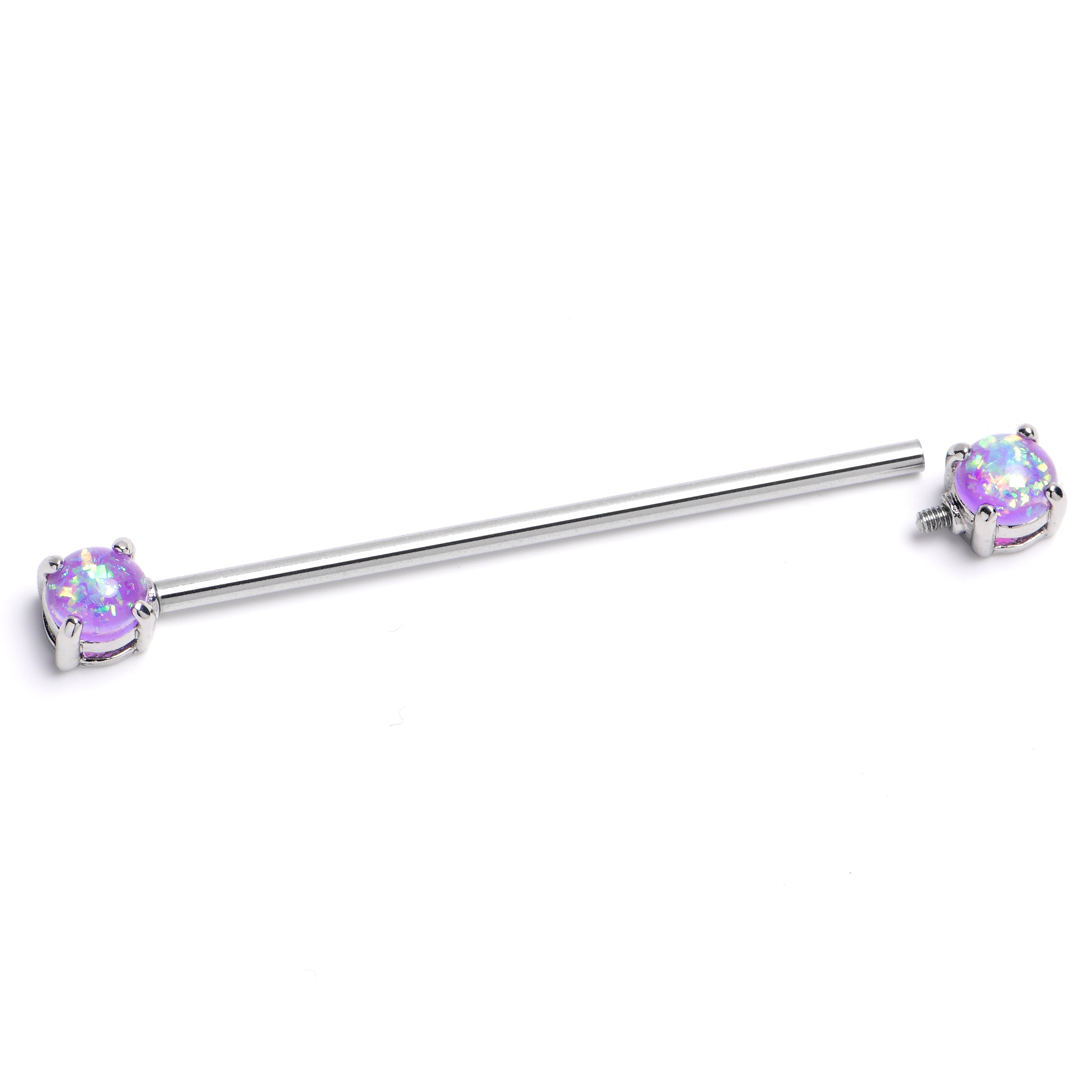 14 Gauge Purple Faux Opal Internally Threaded Industrial Barbell 38mm