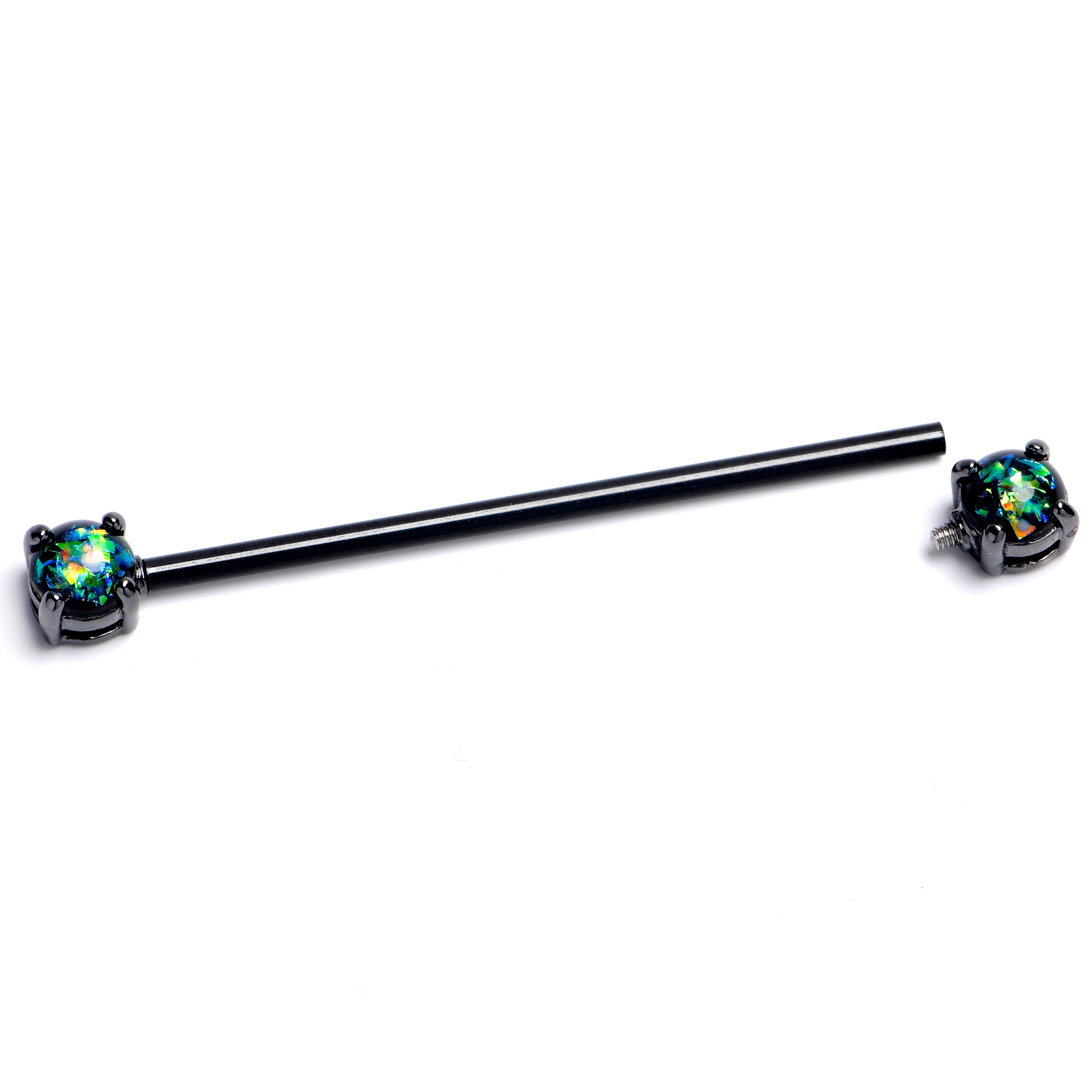 14 Gauge Black Faux Opal Black Internally Threaded Industrial Barbell 38mm