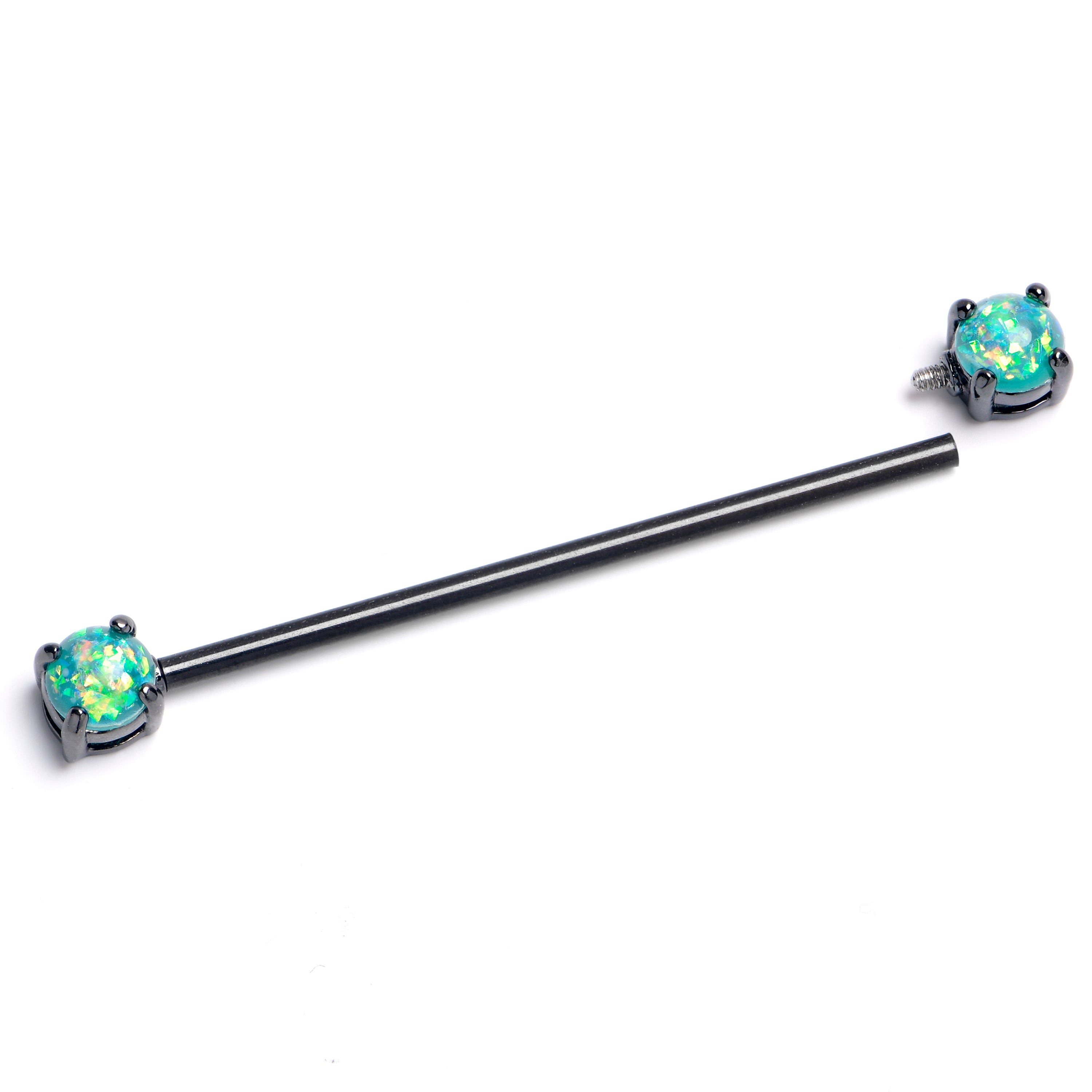 14 Gauge Green Faux Opal Black Internally Threaded Industrial Barbell 38mm