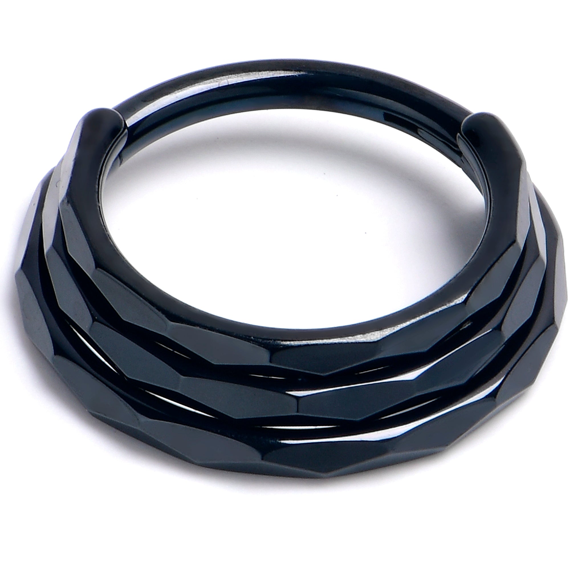 16 Gauge 3/8 Black PVD Faceted Triple Stack Hoop Titanium Hinged Segment Ring