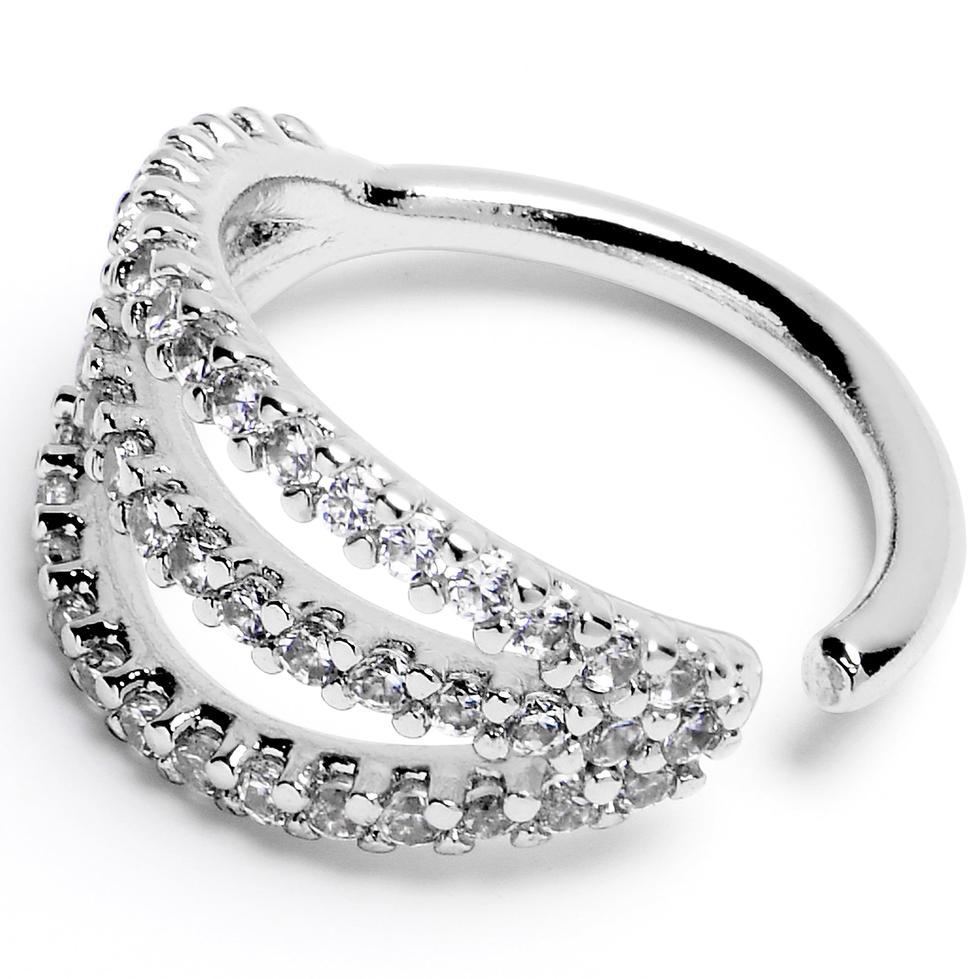 16 Gauge 3/8 Clear CZ Gem Faux Triple Hoop Closure Ring