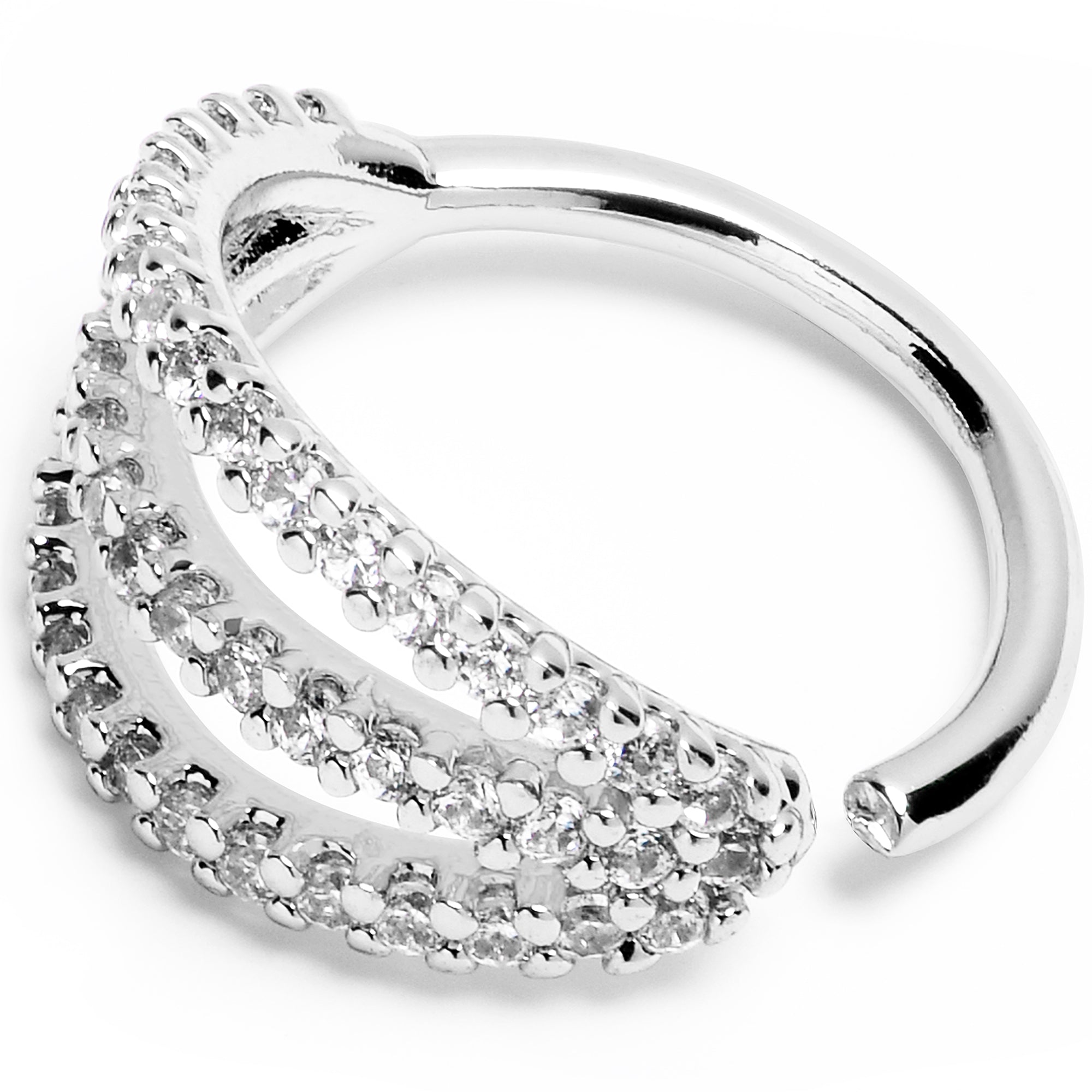 18 Gauge 3/8 Clear CZ Gem Faux Triple Hoop Closure Ring