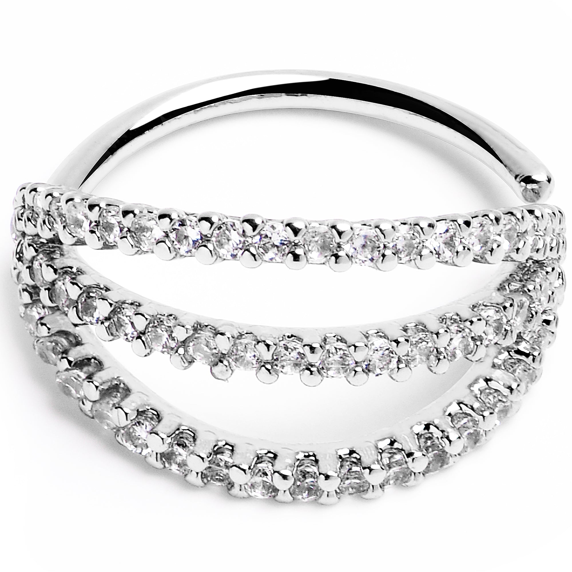 20 Gauge 3/8 Clear CZ Gem Faux Triple Hoop Nose Hoop