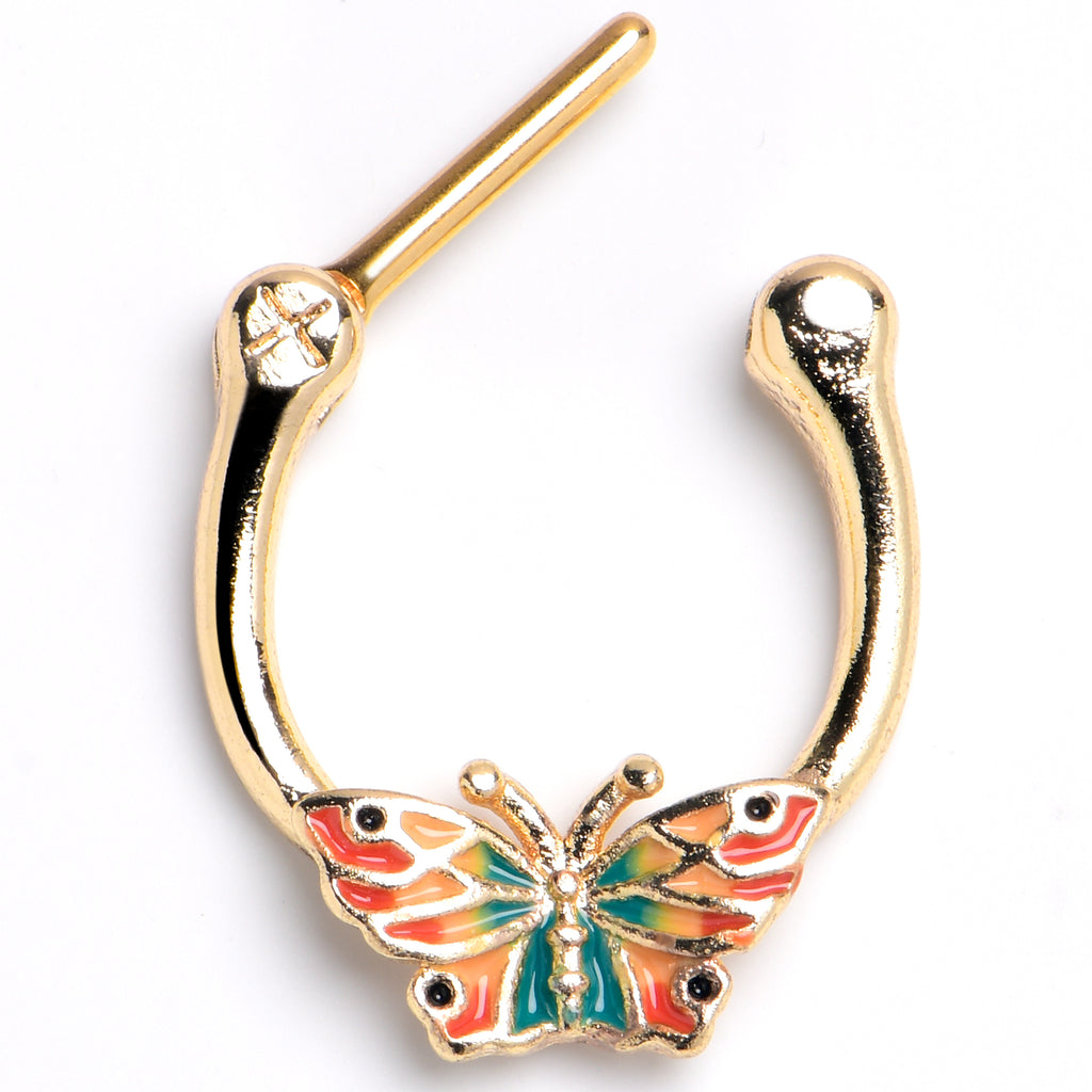 16 Gauge 5/16 Gold Tone Sunrise Butterfly Cartilage Clicker