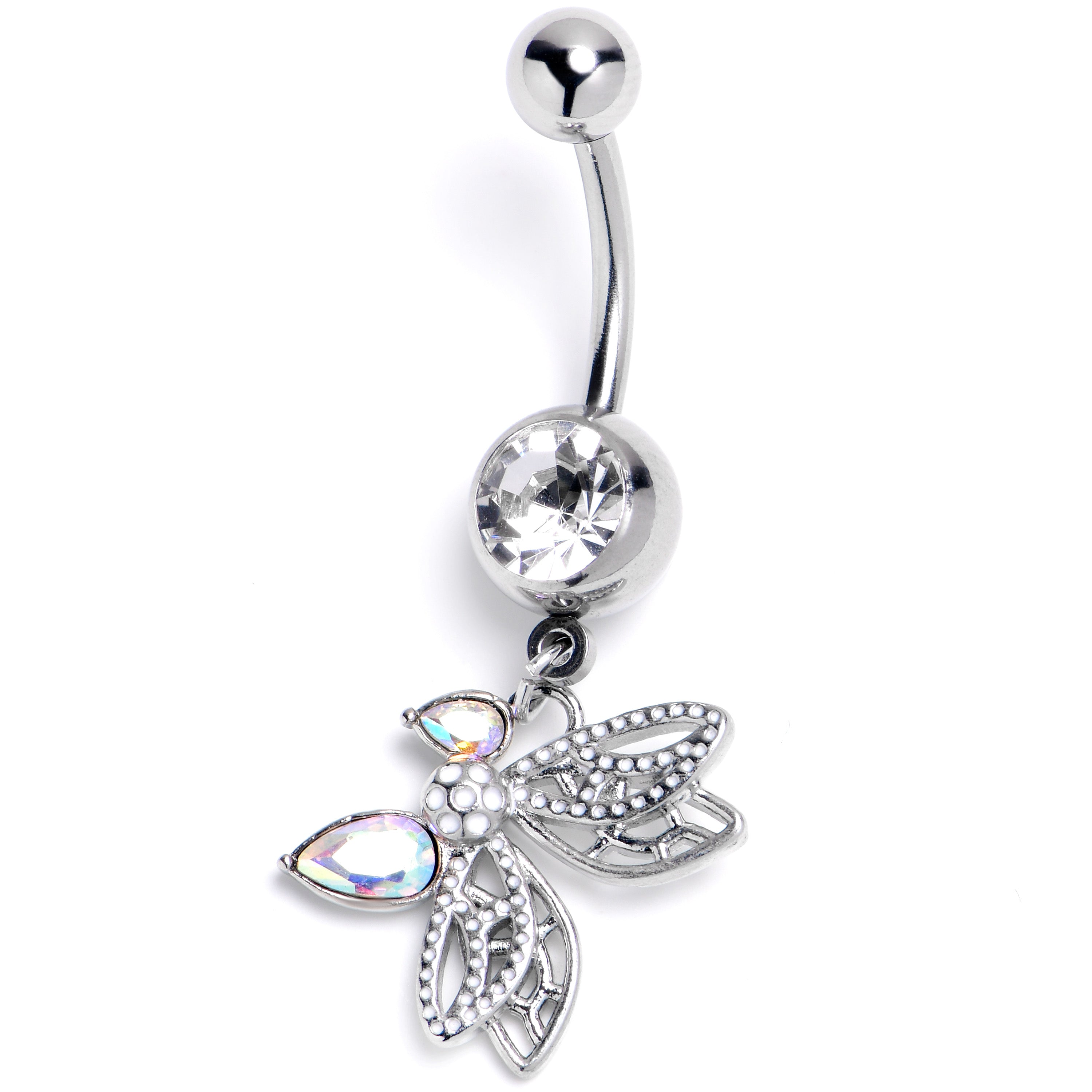 Clear Aurora Gem Ultra Drama Butterfly Dangle Belly Ring