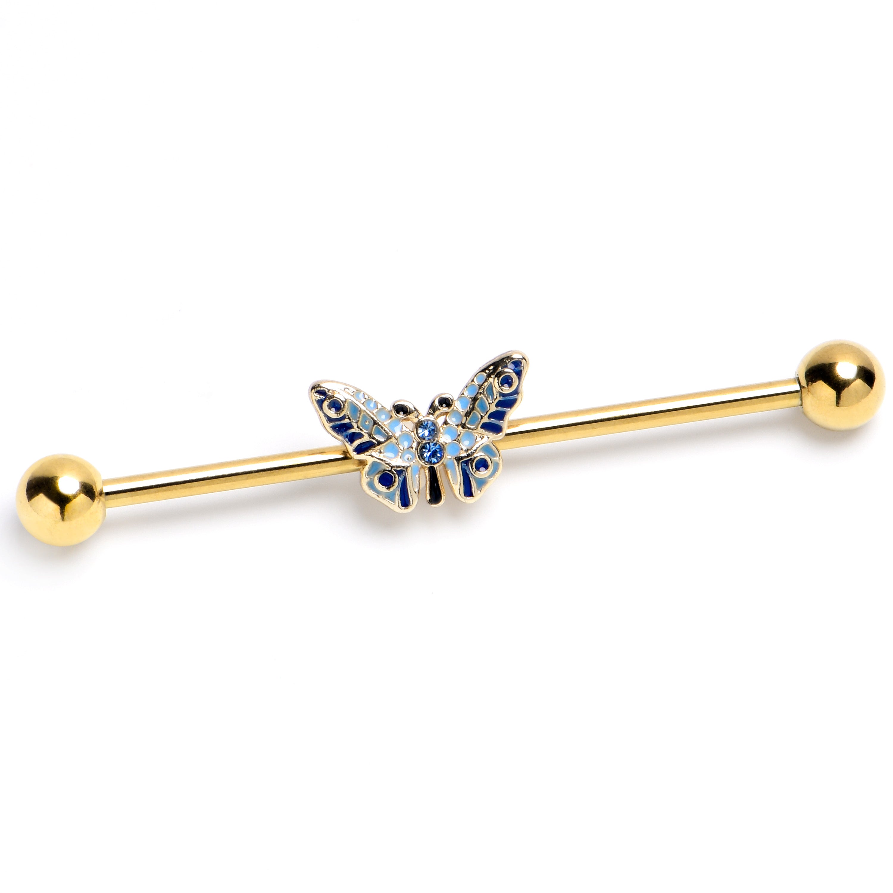 14 Gauge Gold Tone Evening Butterfly Industrial Barbell 38mm